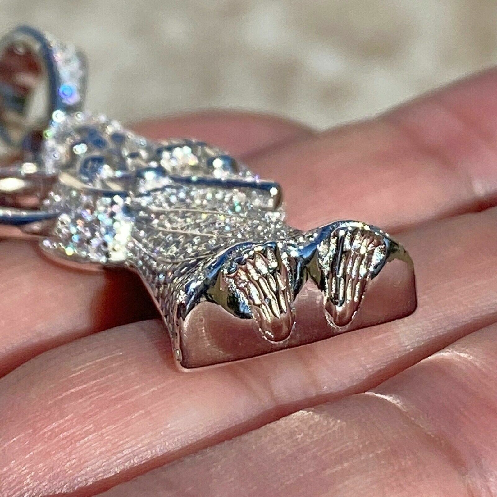 2Ct Lab Created Diamond Santa Muerte Pendant 14K White Gold Plated Free Chain