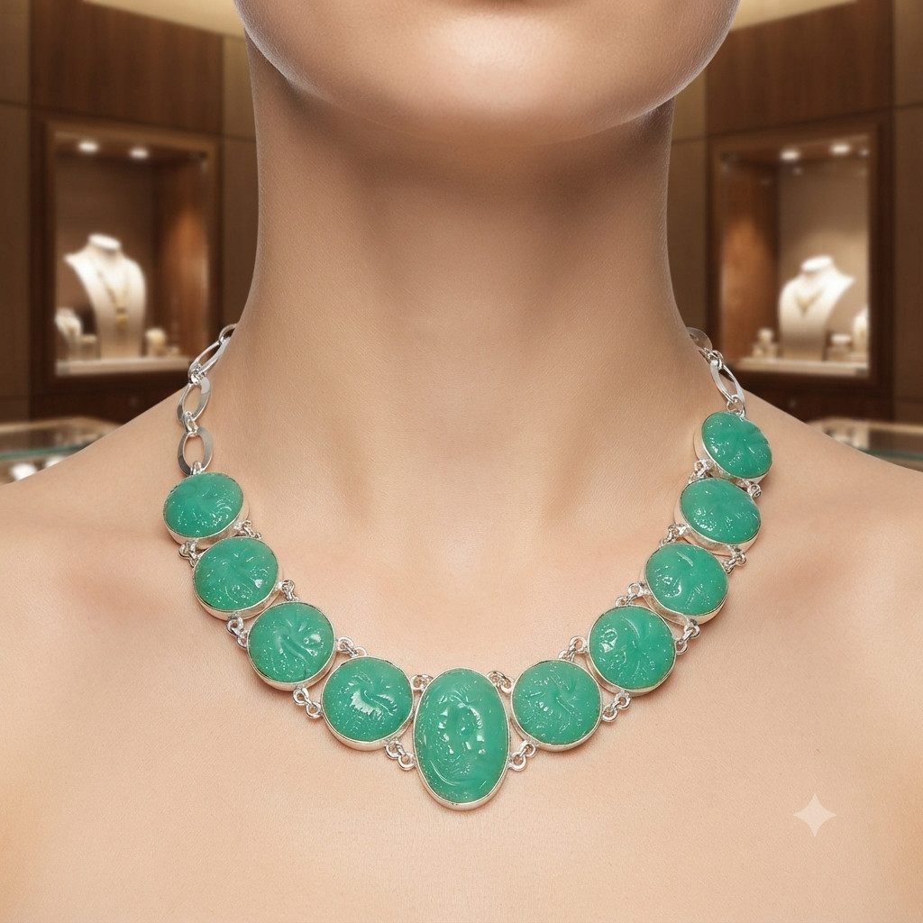 Sterling Silver Round Genuine Peru Chalcedony Channel Set Chain Necklace Jewelry
