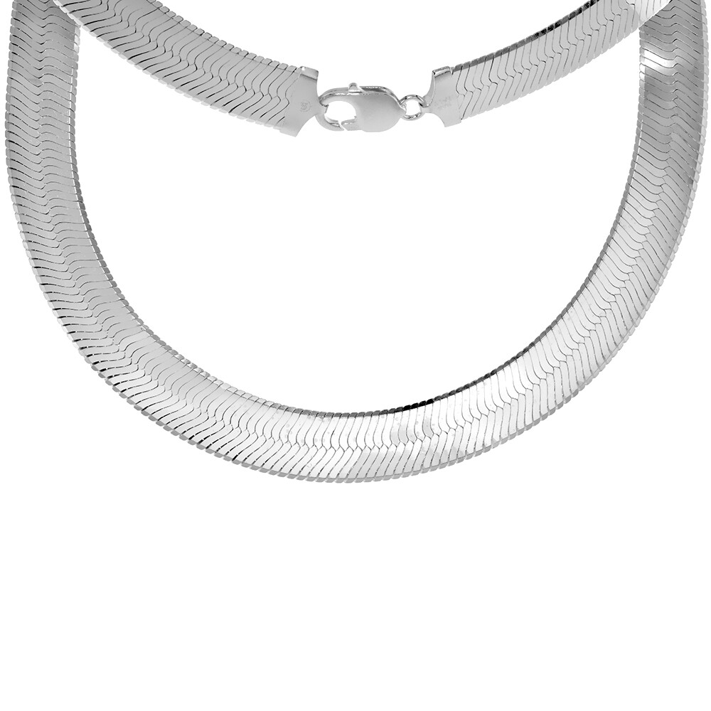 925 Sterling Silver Thick Beveled Edges Herringbone Chain Necklace 13mm 8″-30″