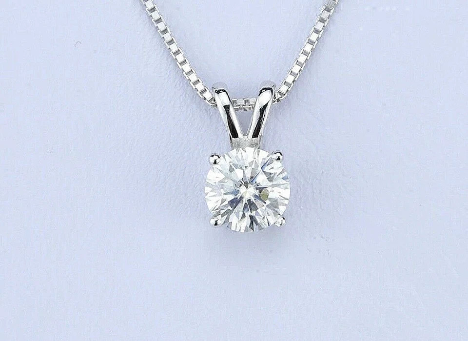 2 Ct Round Cut GRA Real Moissanite Solitaire Pendant 14k White Gold 18″ Necklace