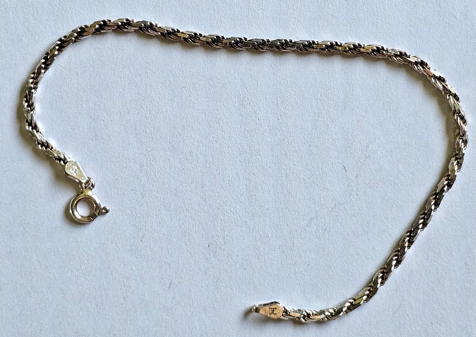 Milor 925 Sterling Silver Rope Chain Bracelet Spring Ring Clasp Silver No Stone