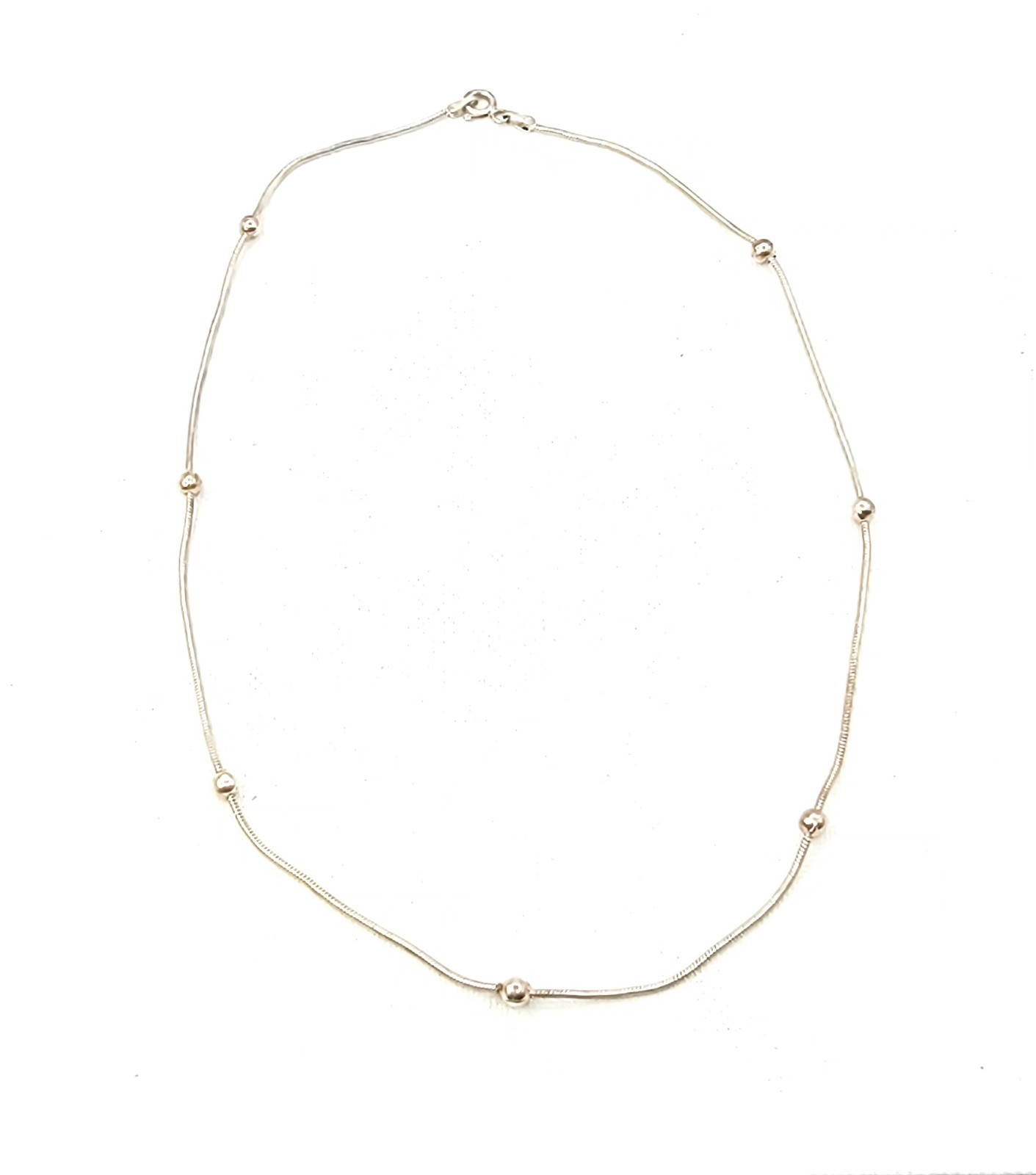 Sterling Silver Station Bead Necklace 18″ Snake Chain 7 925 Balls 3.9mm Italy