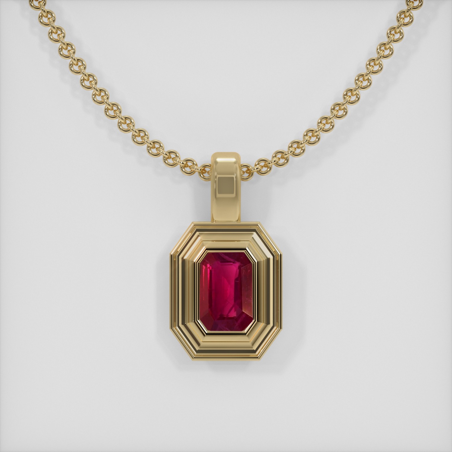 Burma (Myanmar) Emerald Cut Red Ruby 18K Yellow Gold Pendant 0.52CT
