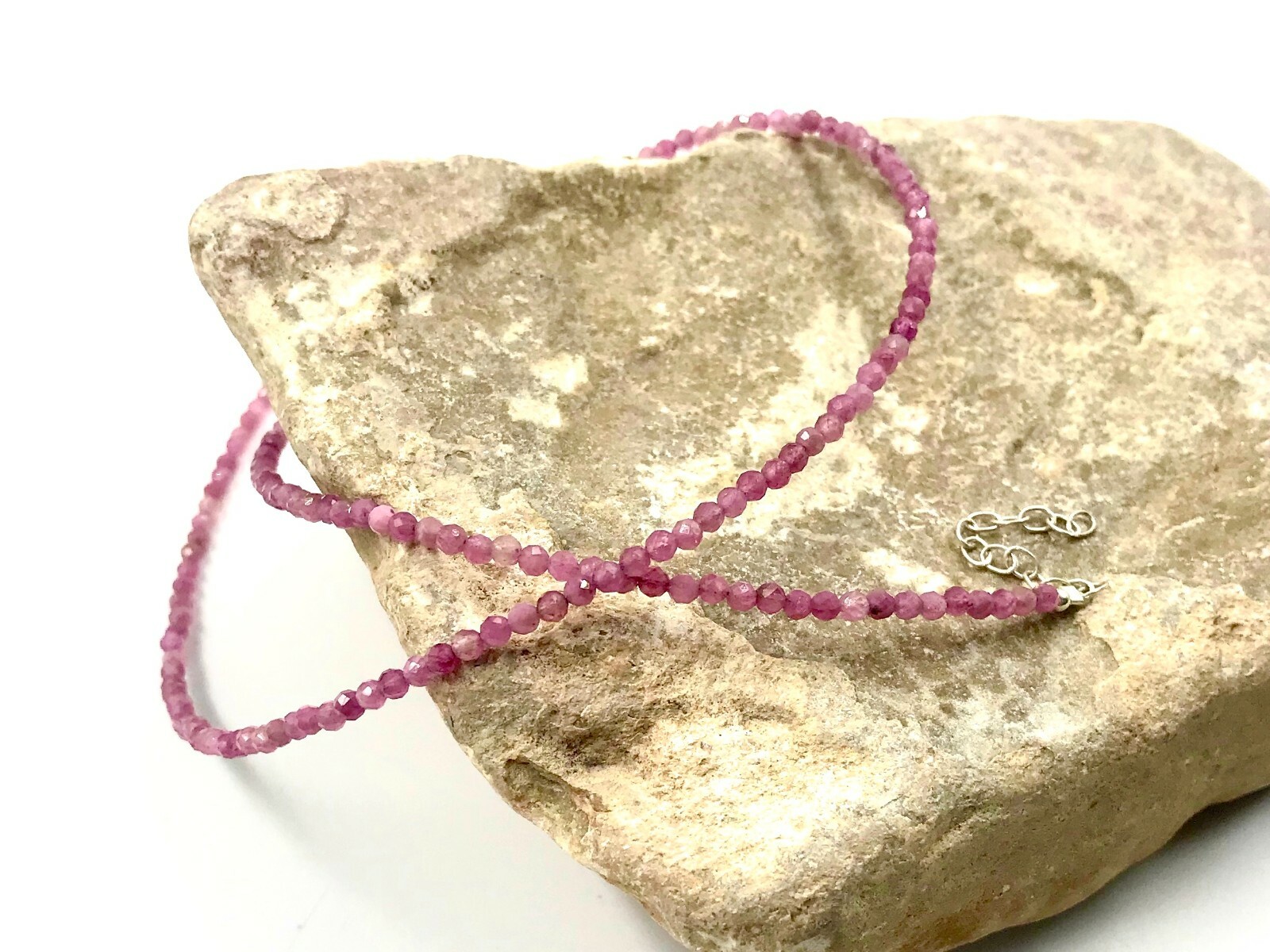 Genuine Pink Tourmaline Beads Silver Necklace Jewelry Women Handmade USA SELLER