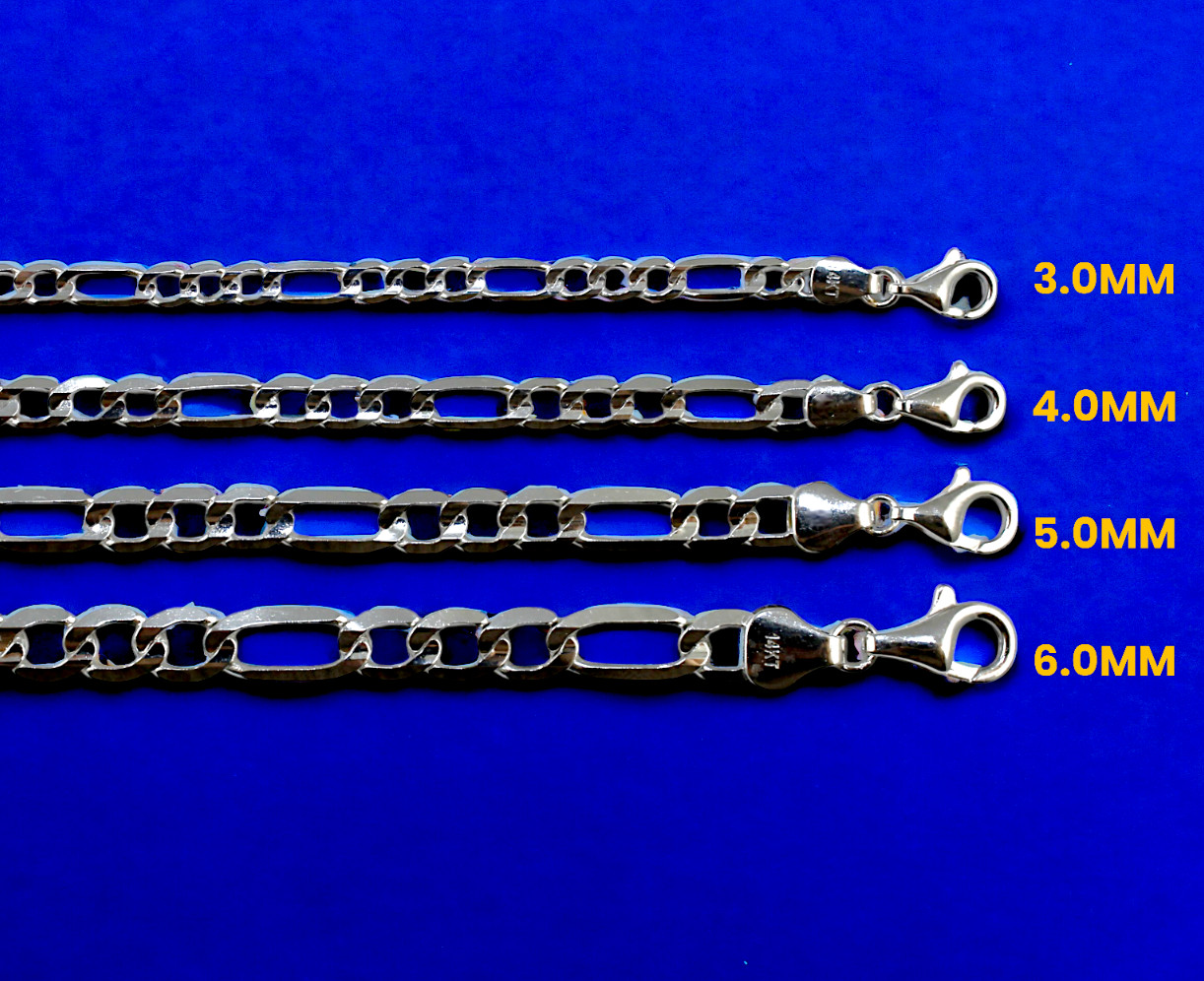 14K White Gold SOLID Figaro Necklace Bracelet Chain Real Gold 2mm-6mm 7″-30″
