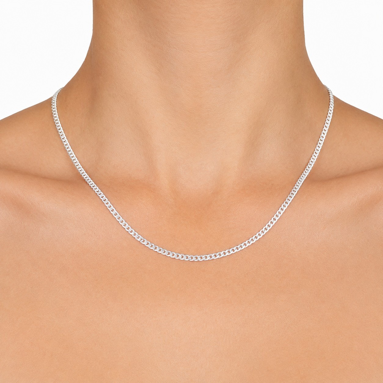 Solid 925 Sterling Silver Curb Chain Necklace 3mm, 18” long Made In Italy NEW
