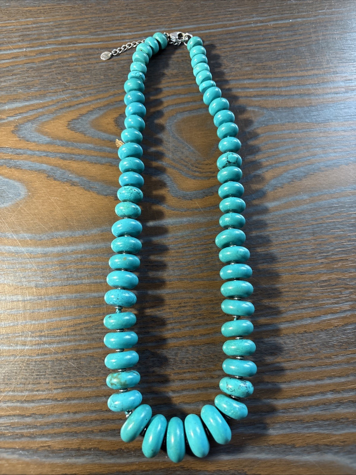 LUC Turquoise Necklace Sterling Silver Graduated Knotted Beaded 18″