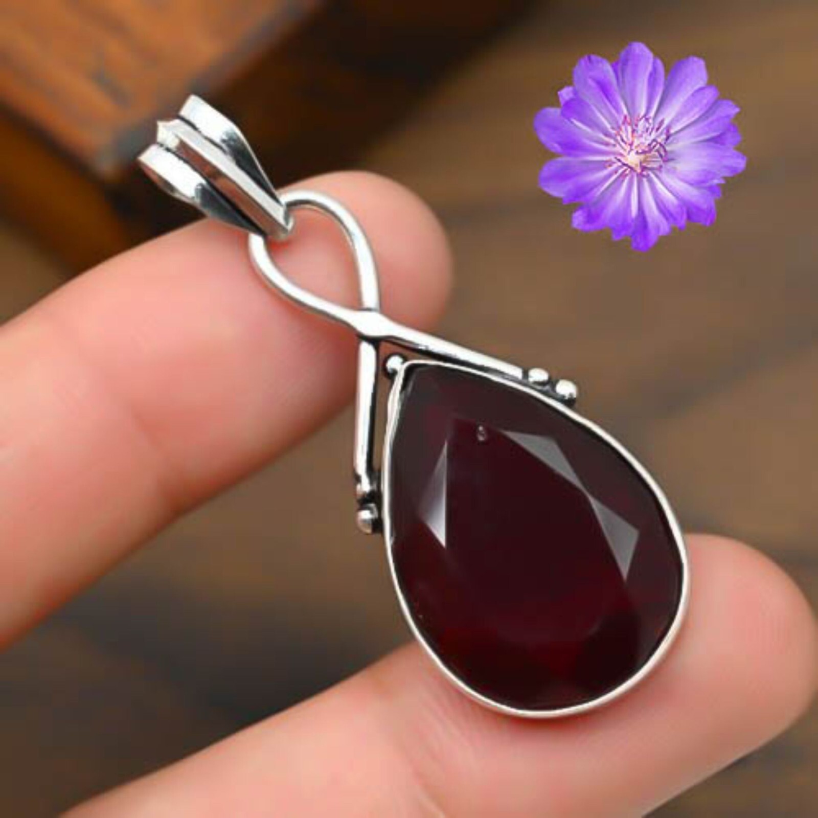 Garnet Gemstone 925 Sterling Silver Handmade Pendant Jewelry gift for Valentine
