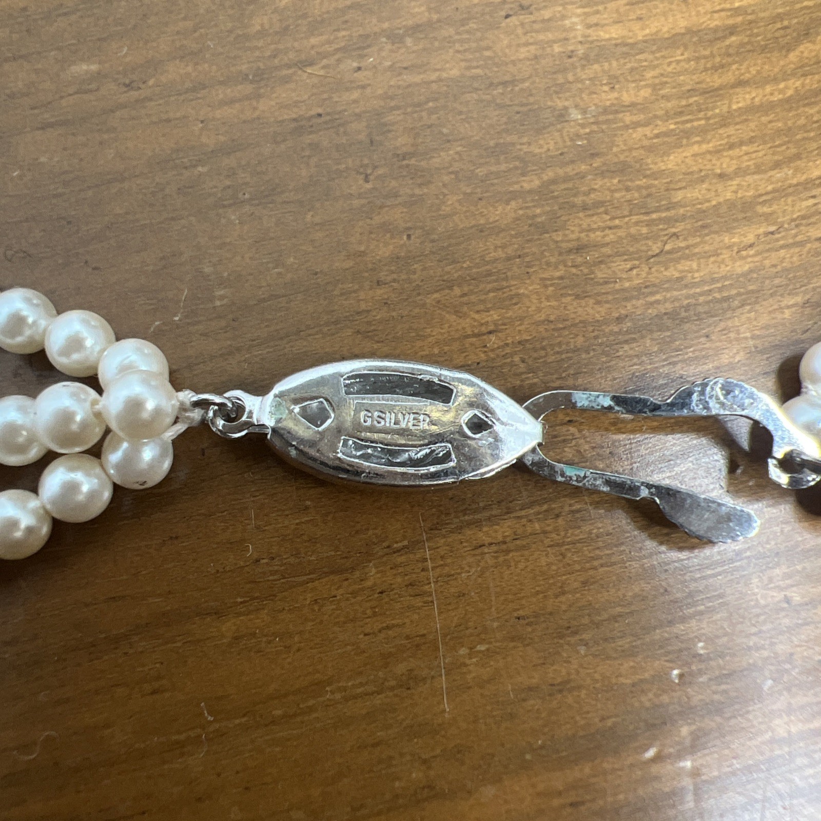 German Vintage G Silver 3 Strand Small Pearl Necklace Faux? ~ 19 Inch