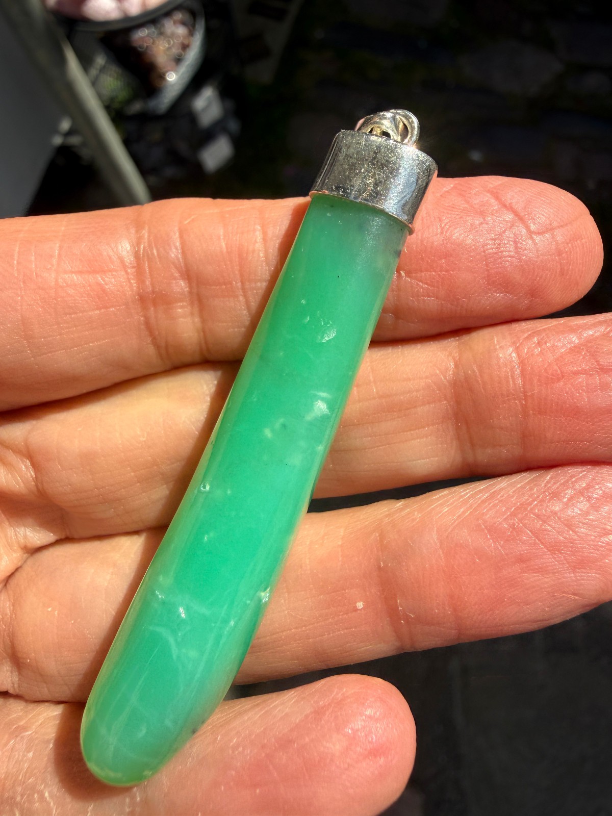 Chrysoprase Crystal Point Polished Pendant Healing Silver 925 Healing Natural Lg