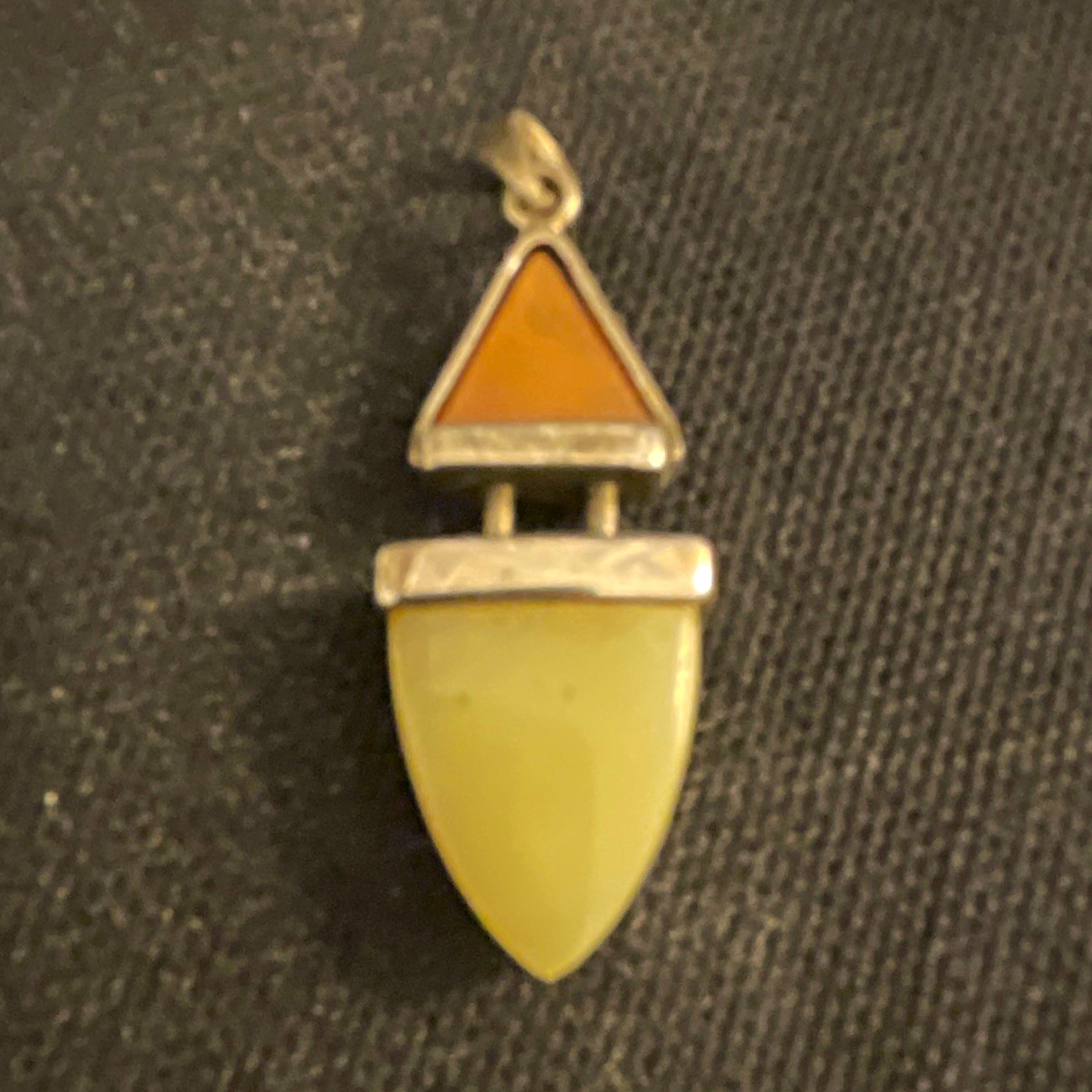 Whitney Kelly 925 Sterling Silver Pendant 2-Stone Yellow Serpentine Signed