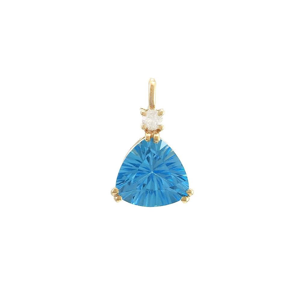14K Real Yellow Gold Fashion Trillion Prong Blue Topaz Pendant 8x12mm