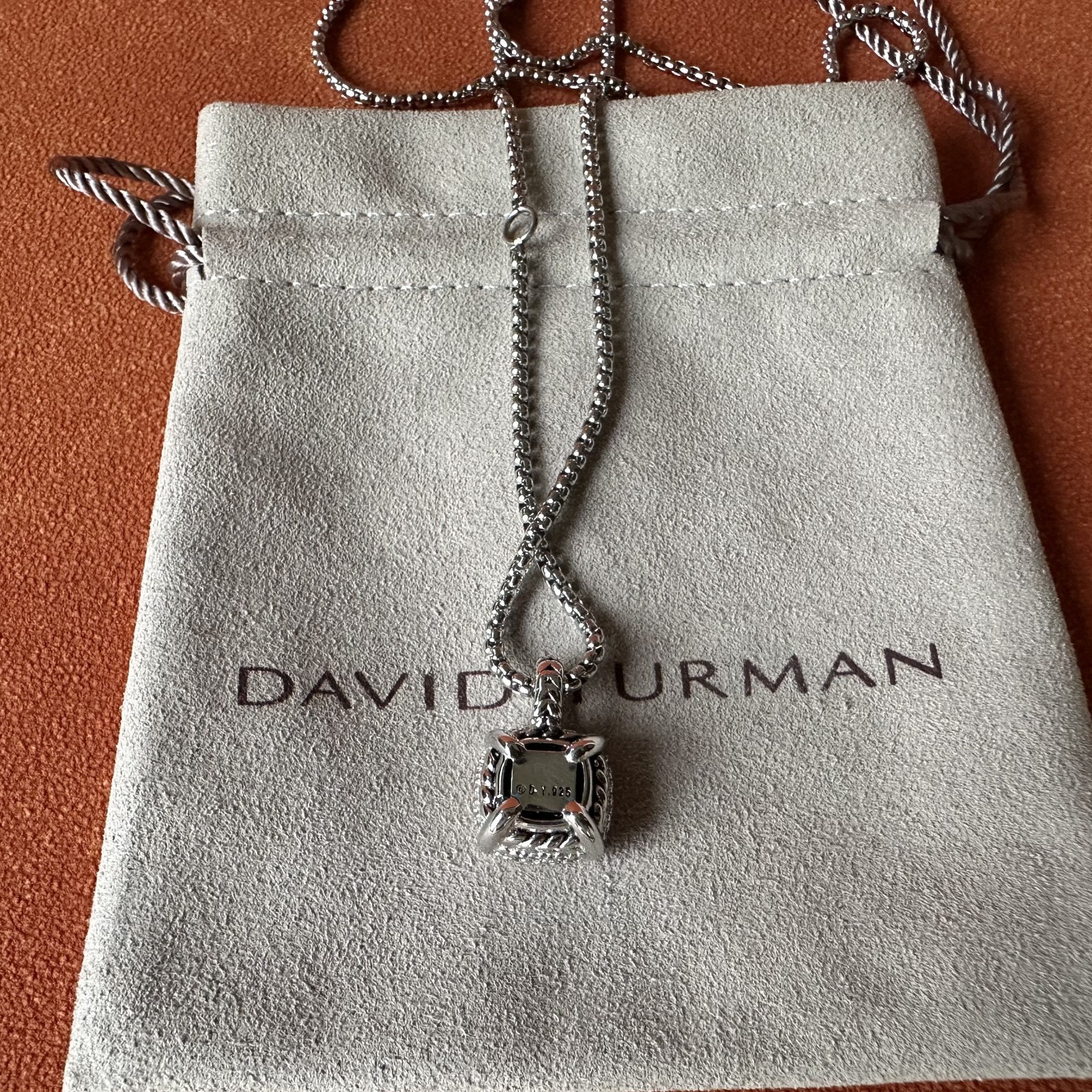925 Sterling Silver David Yurman 2mm Pendant Necklace Pavé Diamonds 22in