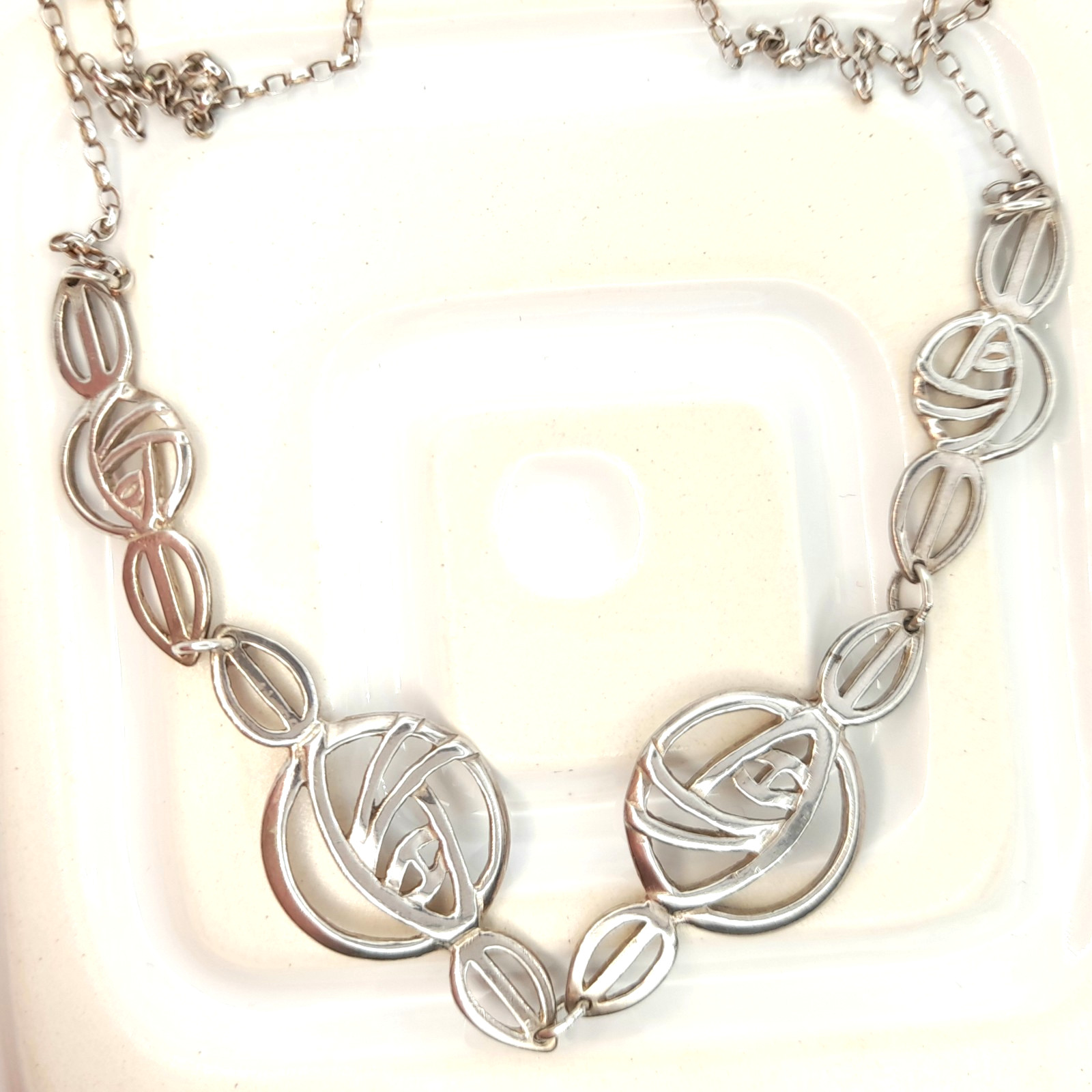 Vintage Glasgow Rose Sterling Silver Necklace Carrick Nouveau Jewellery 925