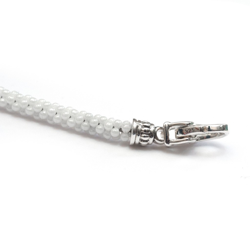 LAGOS White Ceramic Sterling Silver Caviar 12 Station 3mm Rope 16″ Necklace