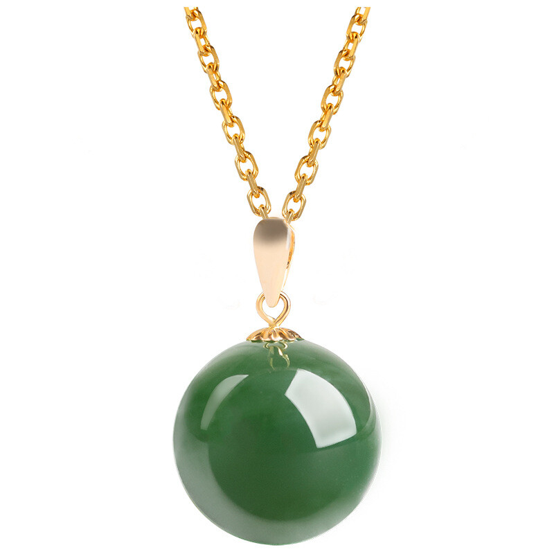 Old Green Jade Green Jadeite Lucky Round Bead Female Male Necklace Pendant Gift