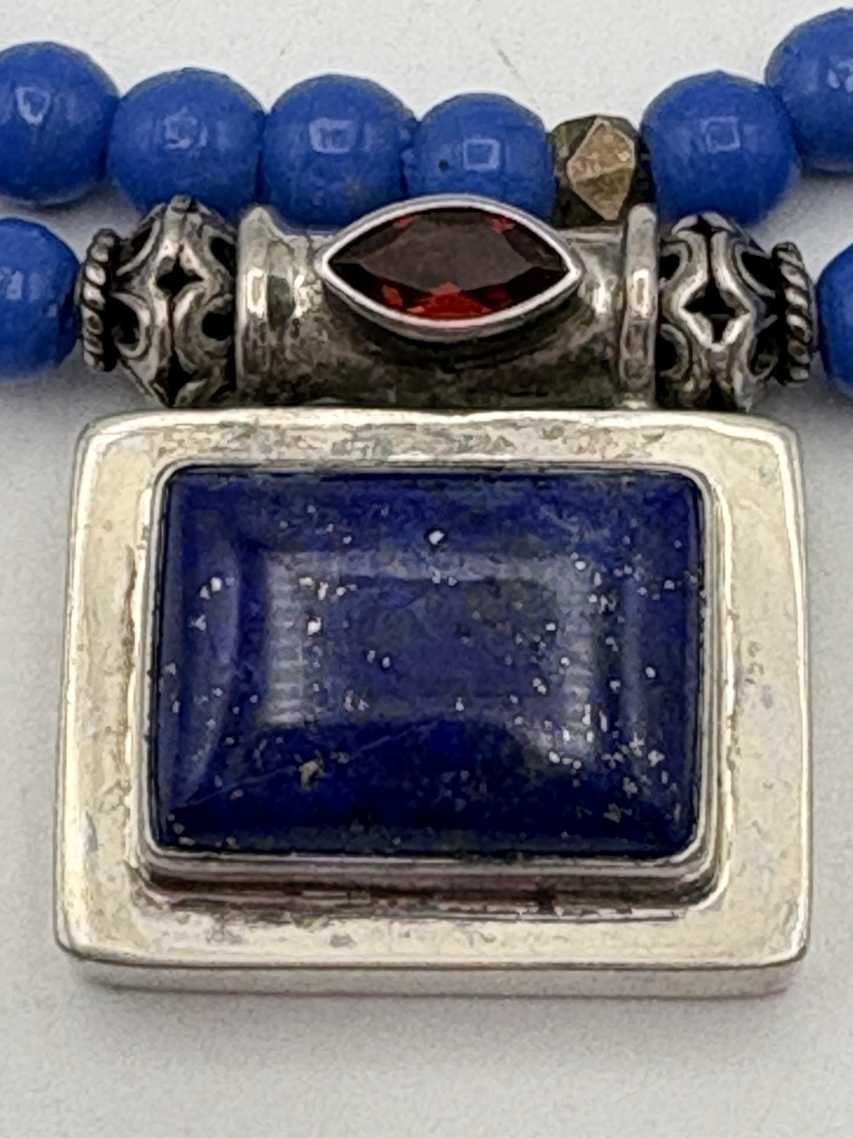 Sterling Silver & Lapis Necklace Double Strand Dyed Stone Beads Magnetic Close