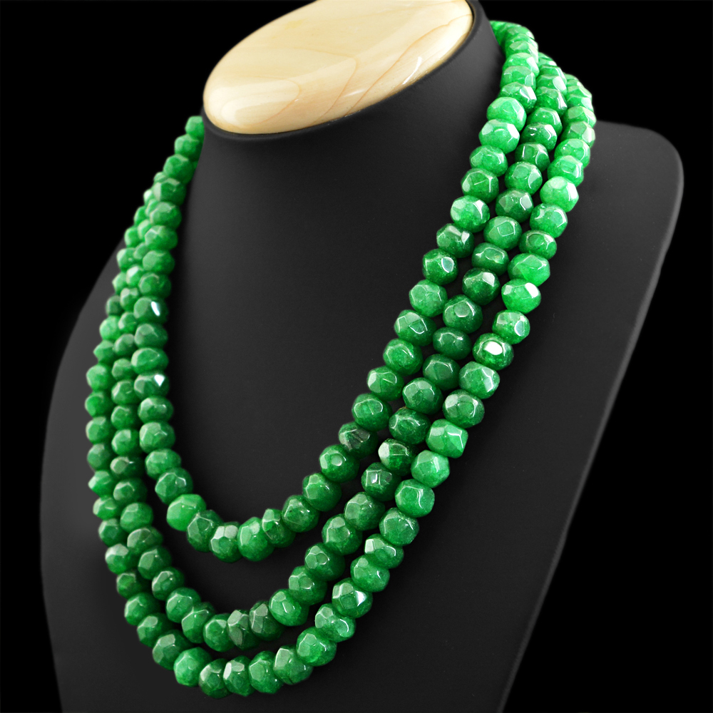 901.50 CTS EARTH MINED ENHANCED EMERALD 3 STRAND ROUND CUT BEADS NECKLACE (DG)