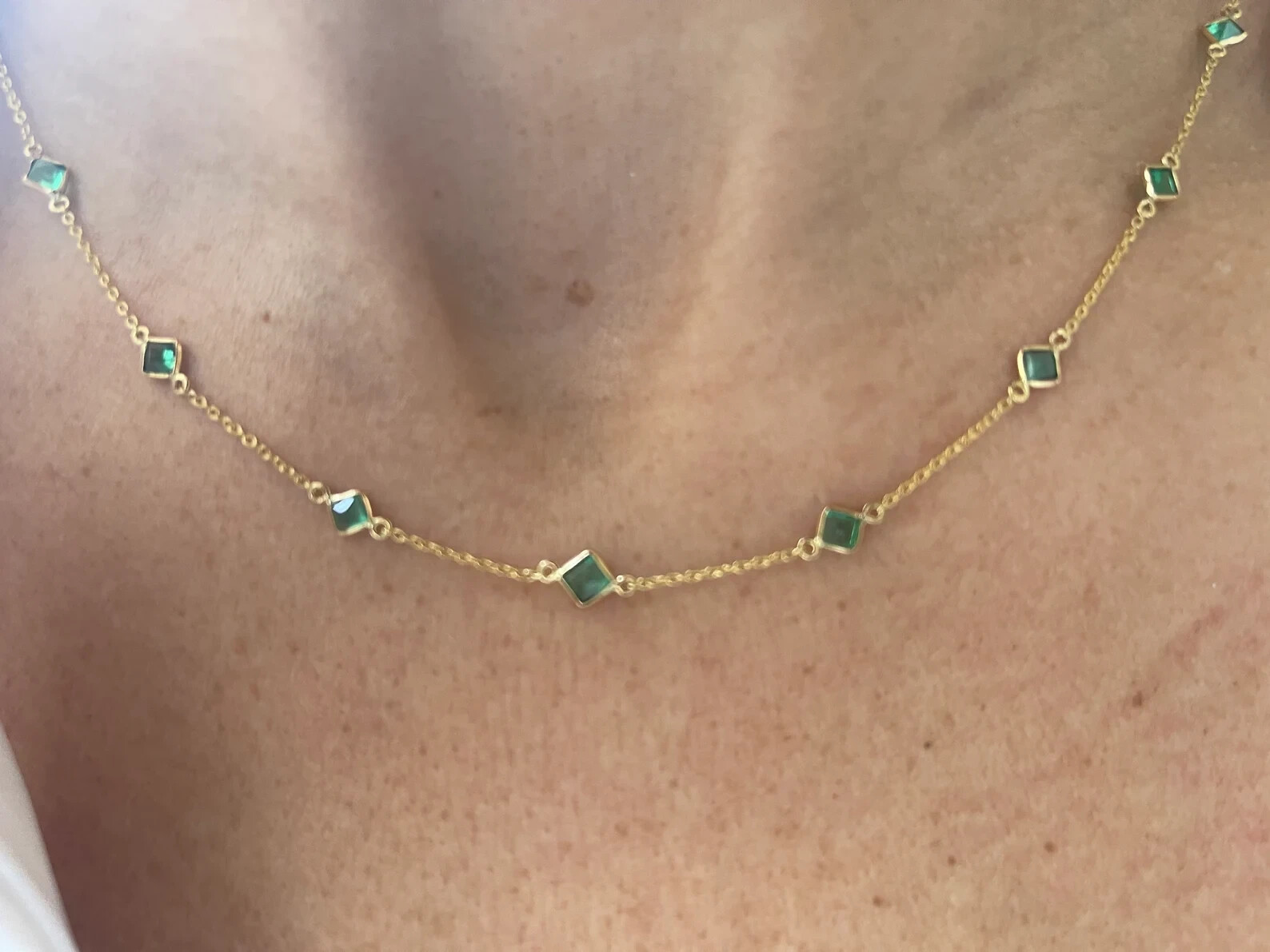 FLASH DEAL Princess Cut Natural Emerald Women’s Wedding Necklace 14K Yellow Gold