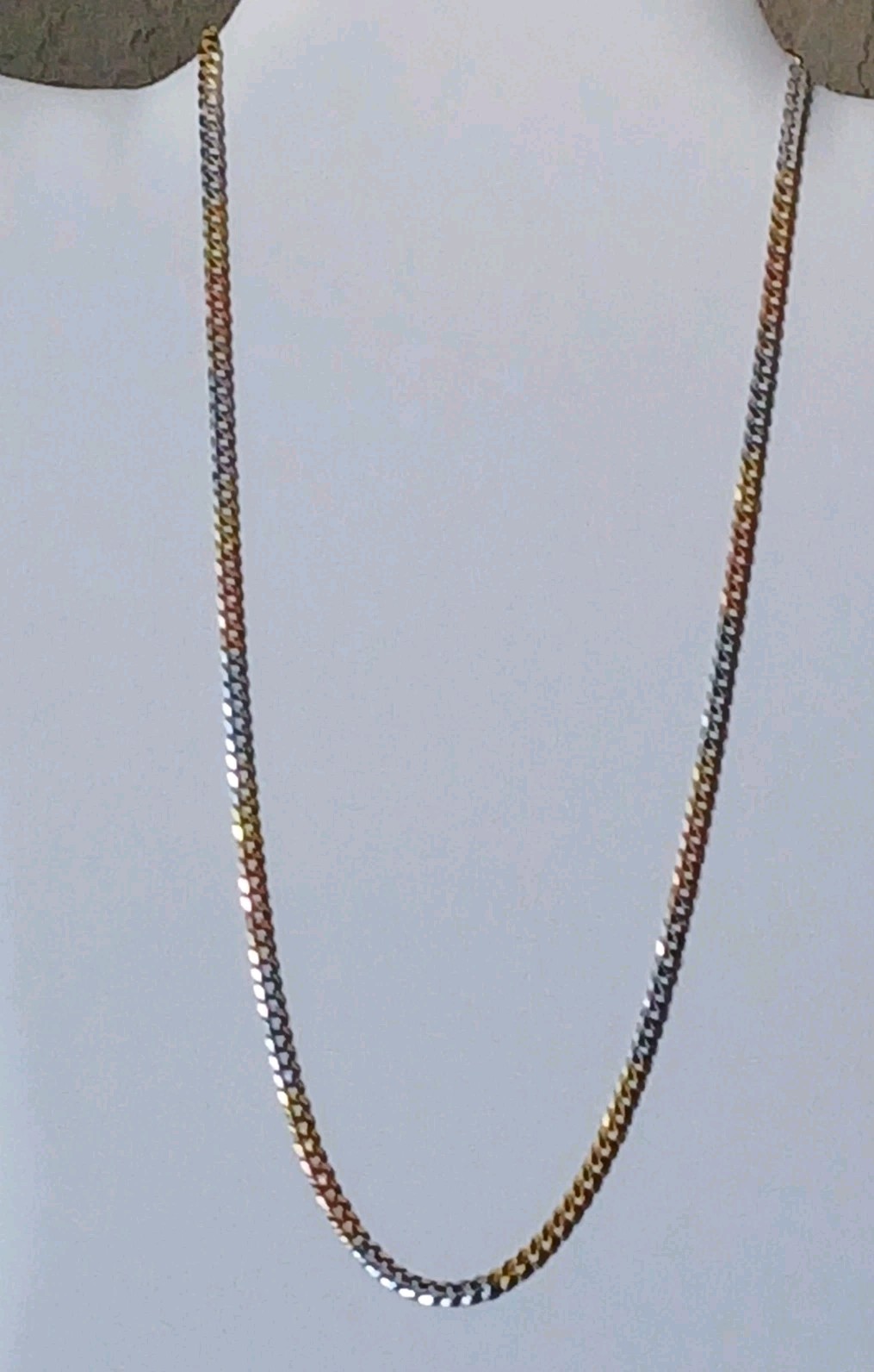20″ Tri-colored Italian Sterling Silver Chain 3mm Rhodium Platinum Plated