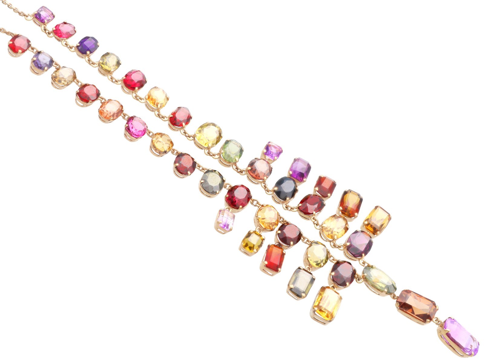 60.69Ct Zircon 6.63Ct Amethyst and 0.93Ct Iolite 9k Rose Gold Fringe Necklace
