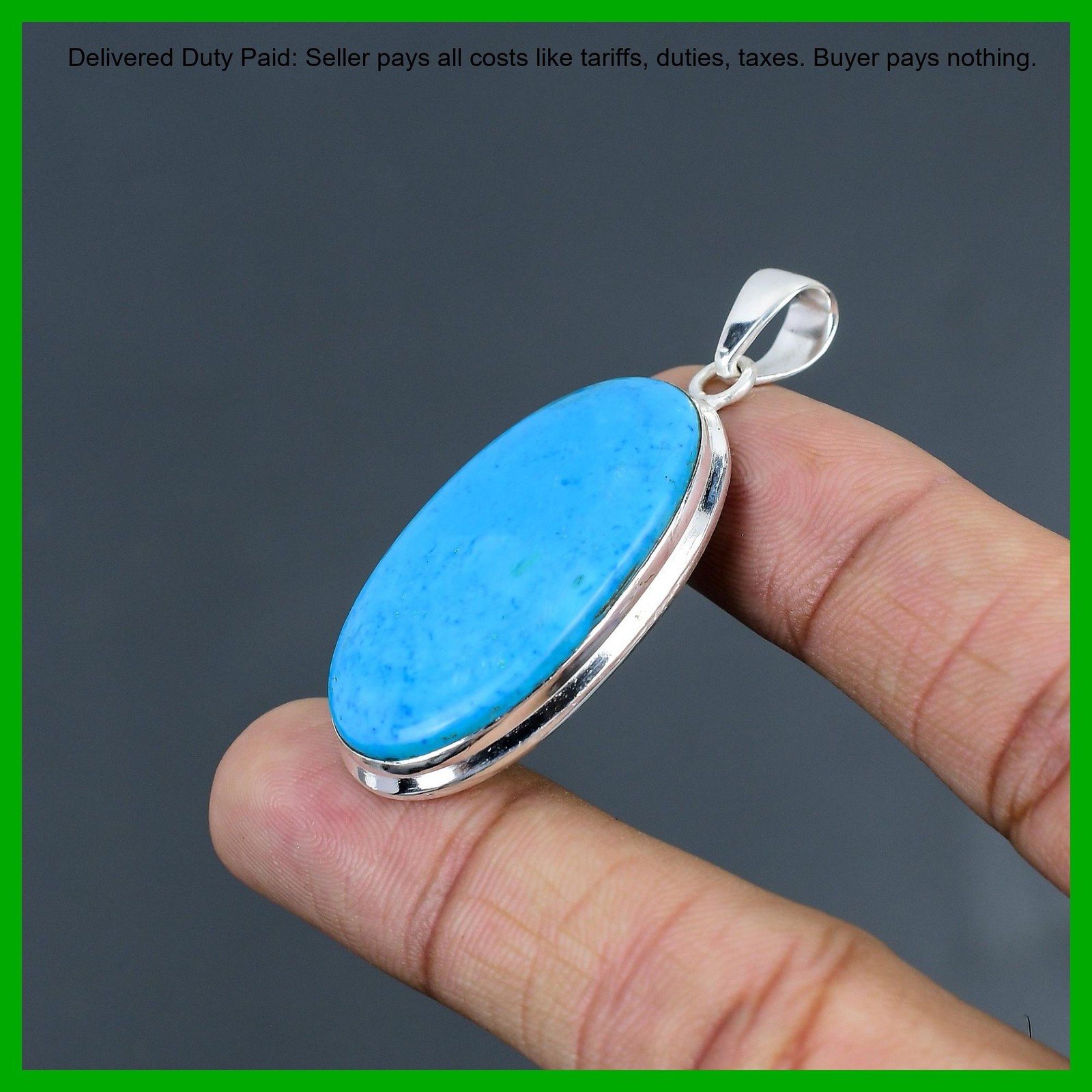 925 Silver Oval Arizona Turquoise Stone Bezel Art Deco Ethnic Wife New Pendant