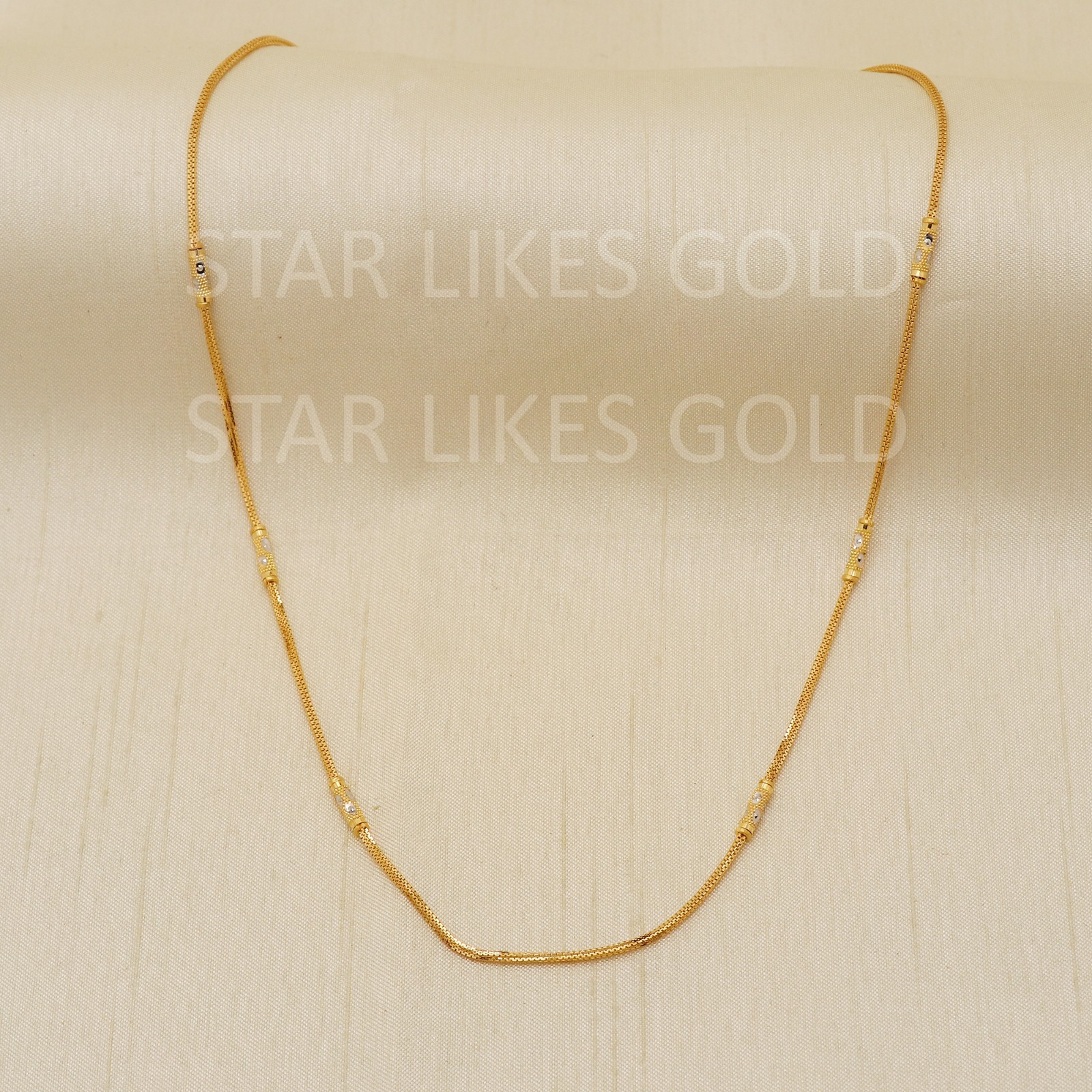 22K Yellow Gold Two Tone Station Chain 17.5″ 7.22g 2mm Barrel Mesh Necklace 916