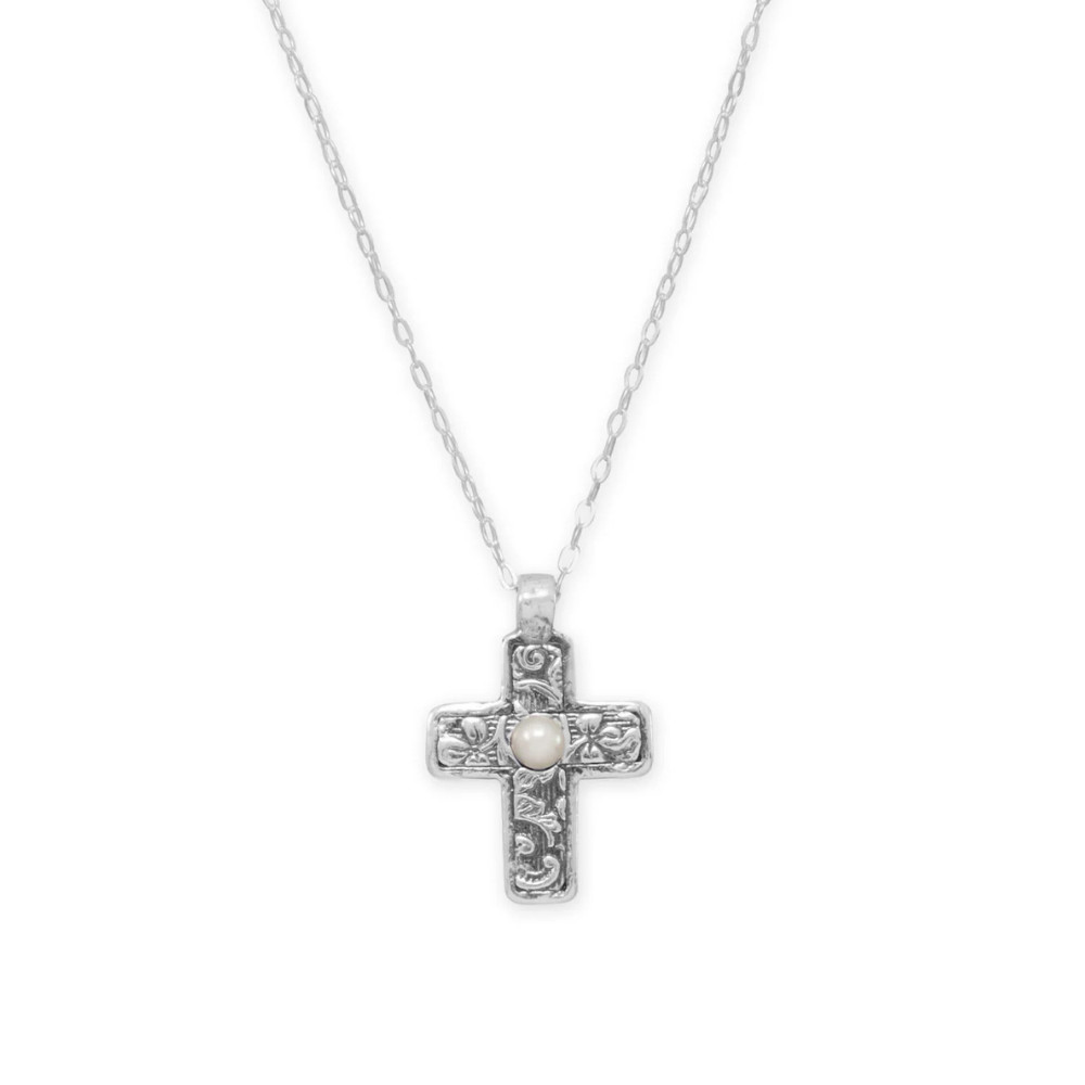 Reversible Cross Charm with Cultured Freshwater Pearl Necklace