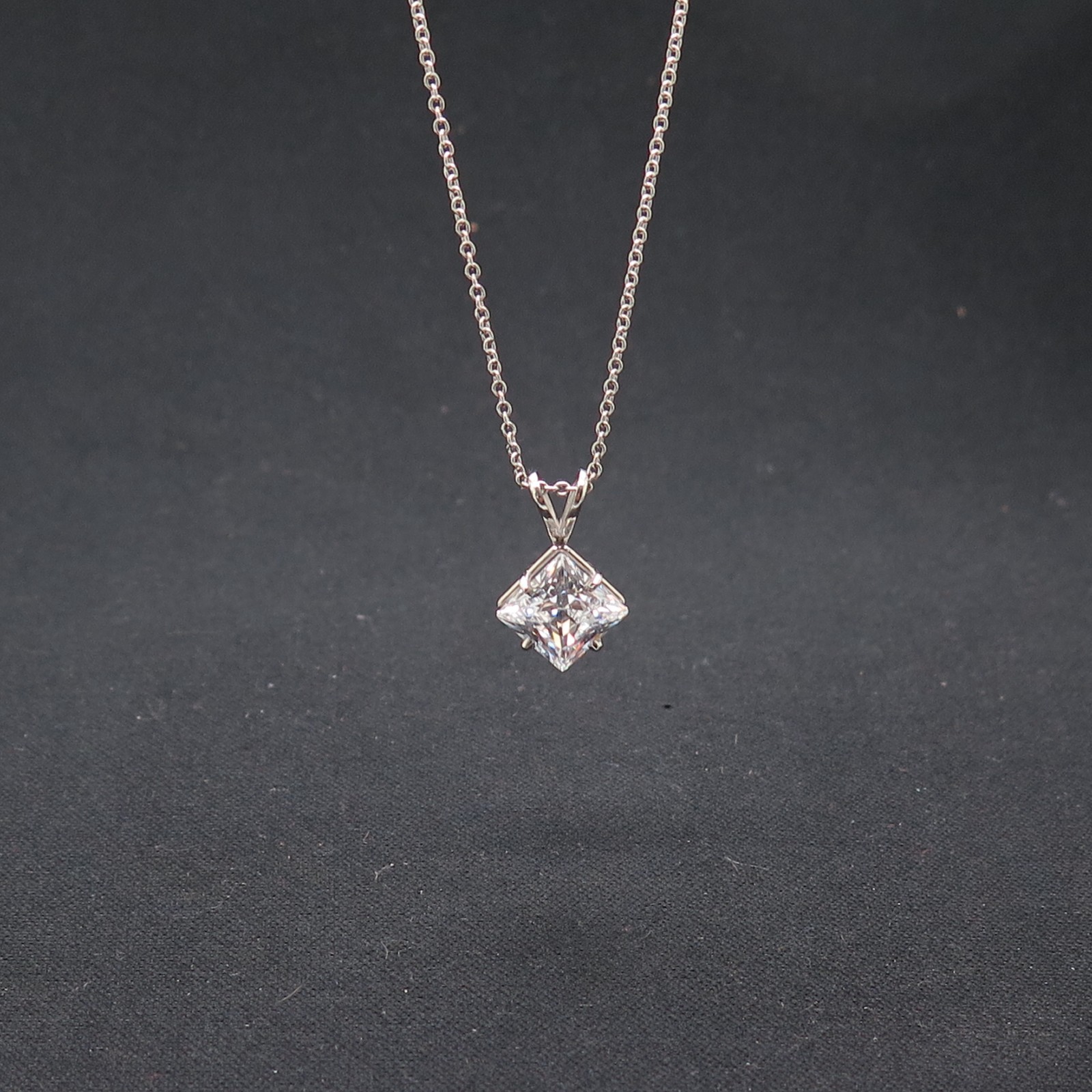 Platinum 950 Chain V Prong Princess-cut CZ Solitaire Pendant