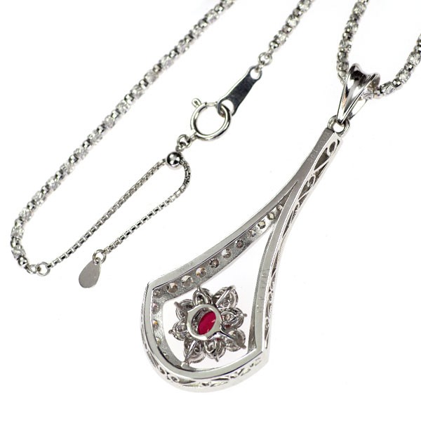 PT900/K18wg Burma/Myanmar Ruby Diamond Pendant Necklace 1.071ct D3.26ct – Auth f