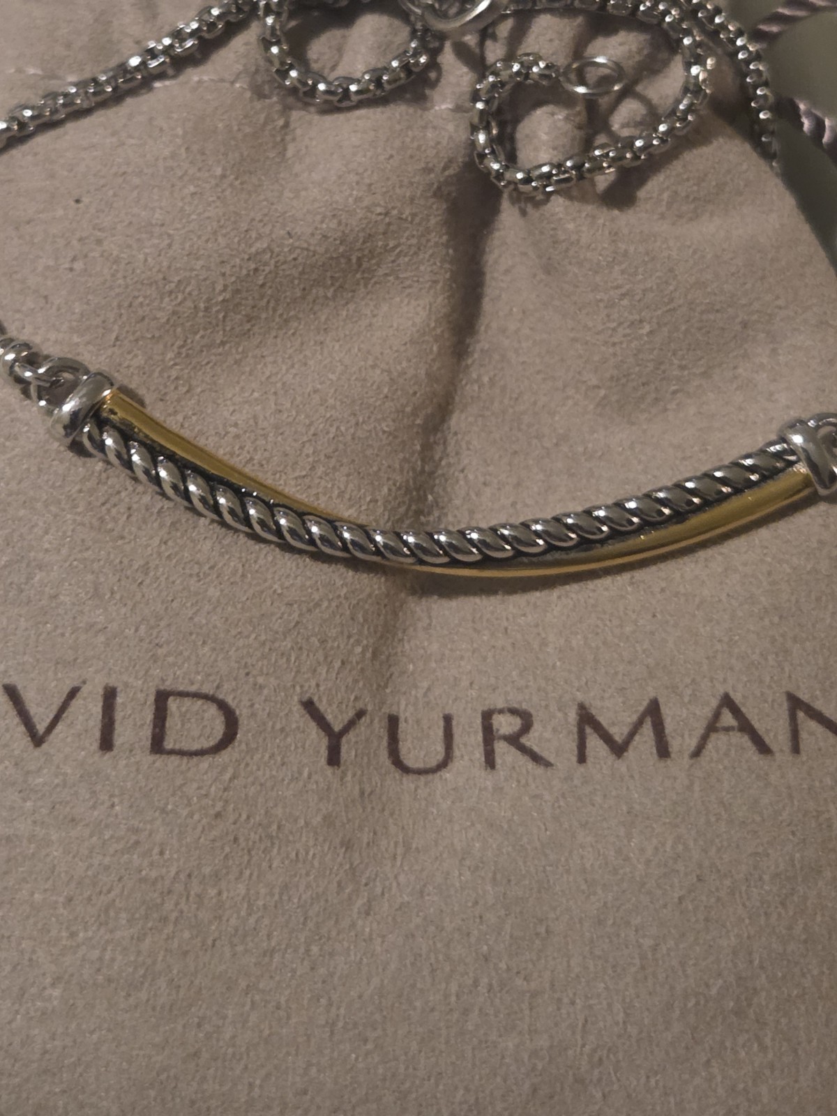 David Yurman Sterling 925 Silver Crossover Bar Necklace 22″ with 18K Gold
