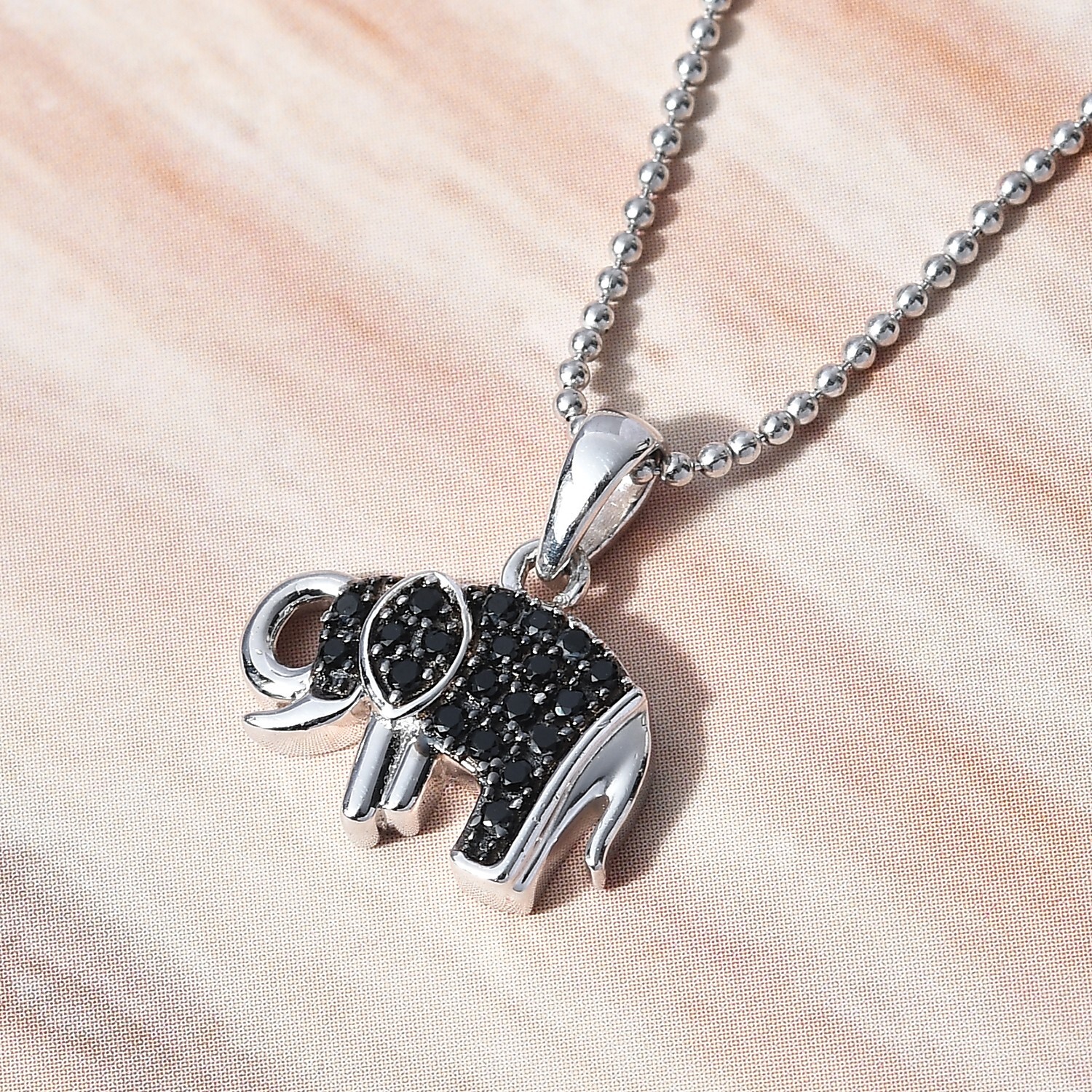 Elephant Pendant Necklace in Black Spinel Plated 925 Sterling Silver