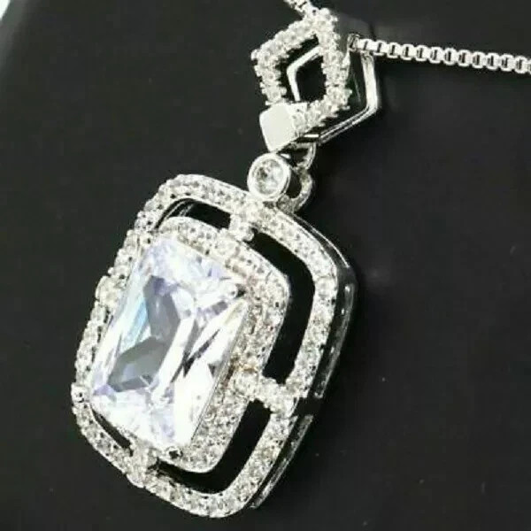 3Ct Emerald Cut VVS1/D Diamond Women’s Pendant 14K White Gold Finish