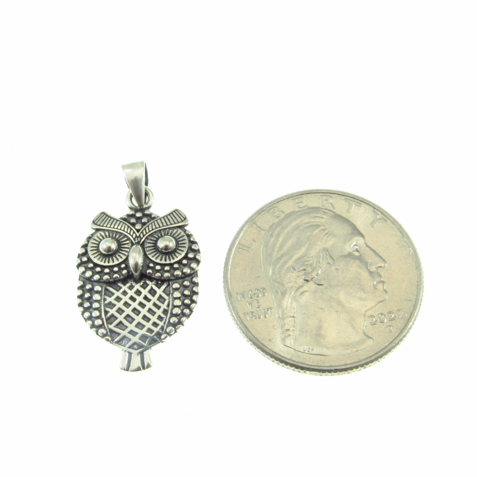 Solid 925 Sterling Silver Textured Retro Owl Pendant Charm, Cottagecore Jewely