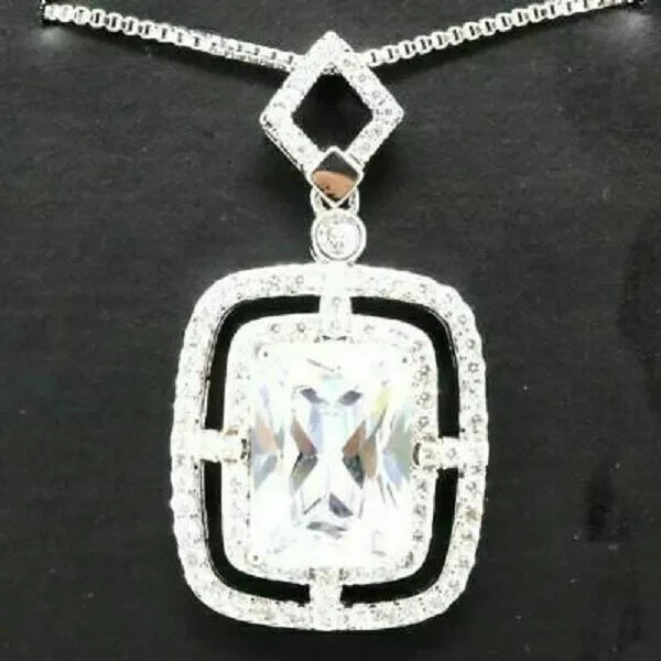3Ct Emerald Cut VVS1/D Diamond Women’s Pendant 14K White Gold Finish