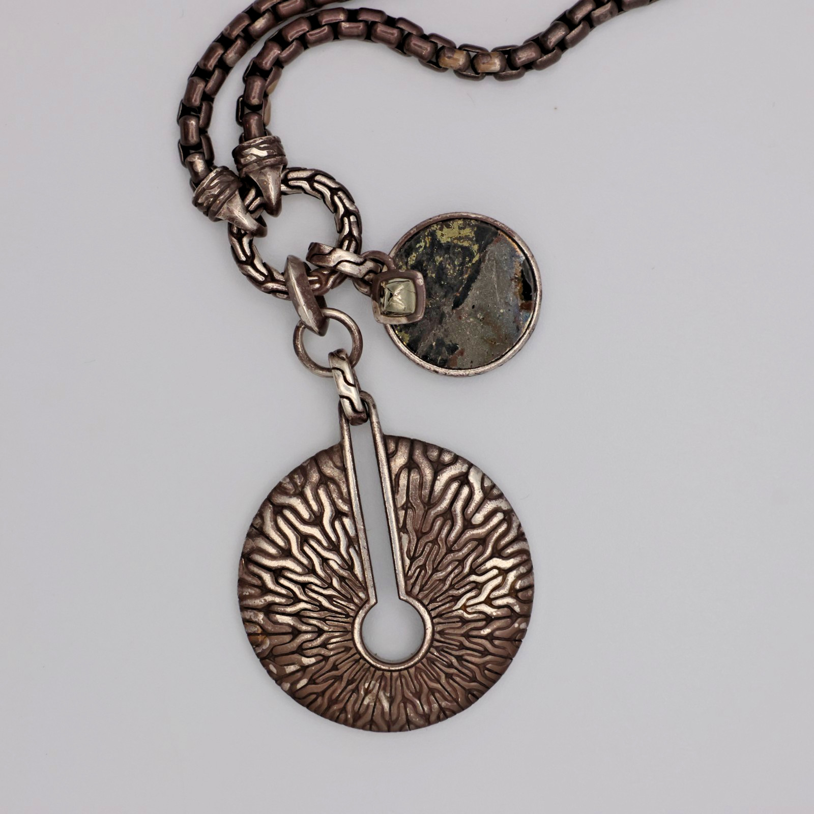 JOHN HARDY STERLING SILVER 925 PYRITE & APACH CHAIN AMULET NECKLACE