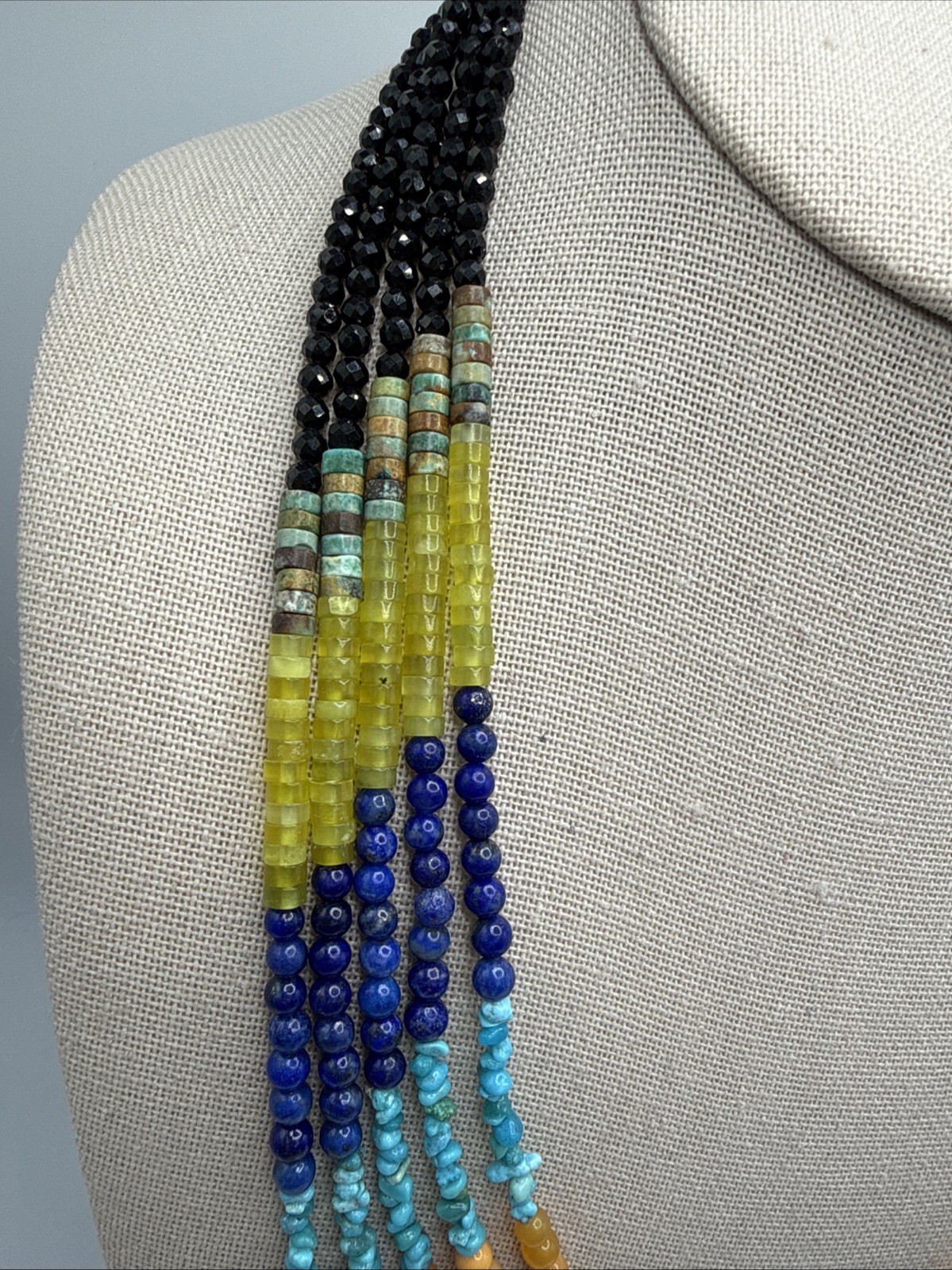 Jay King Natural Multi Gemstone 5 Strand 925 Beaded Waterfall Necklace