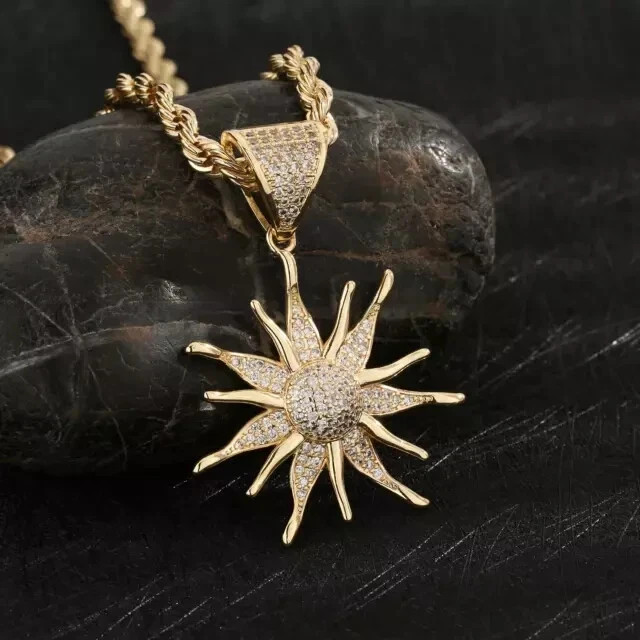 Sun Pendant 2.90Ct Round Cut Lab Created Diamond 14K Yellow Gold Plated