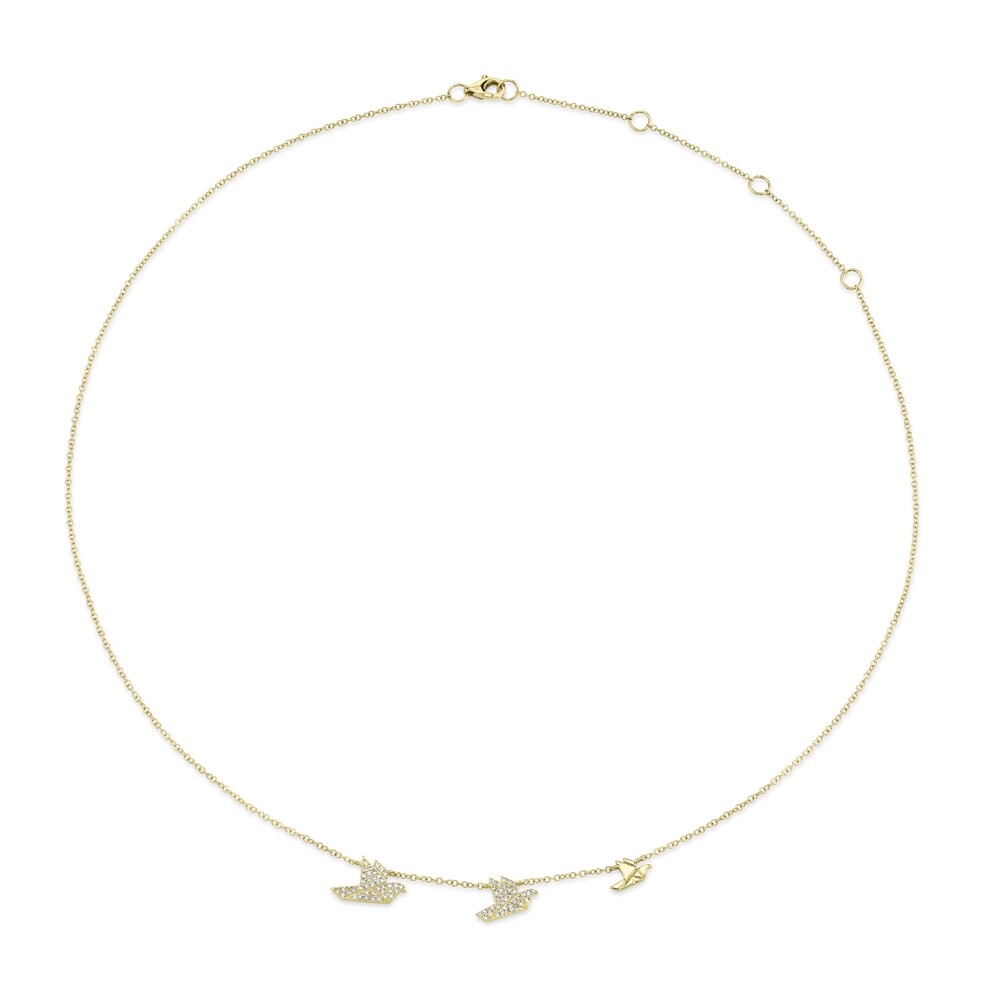Diamond Dove Necklace 14K Yellow Gold Bird Womens Natural Round Cut 0.17 TCW