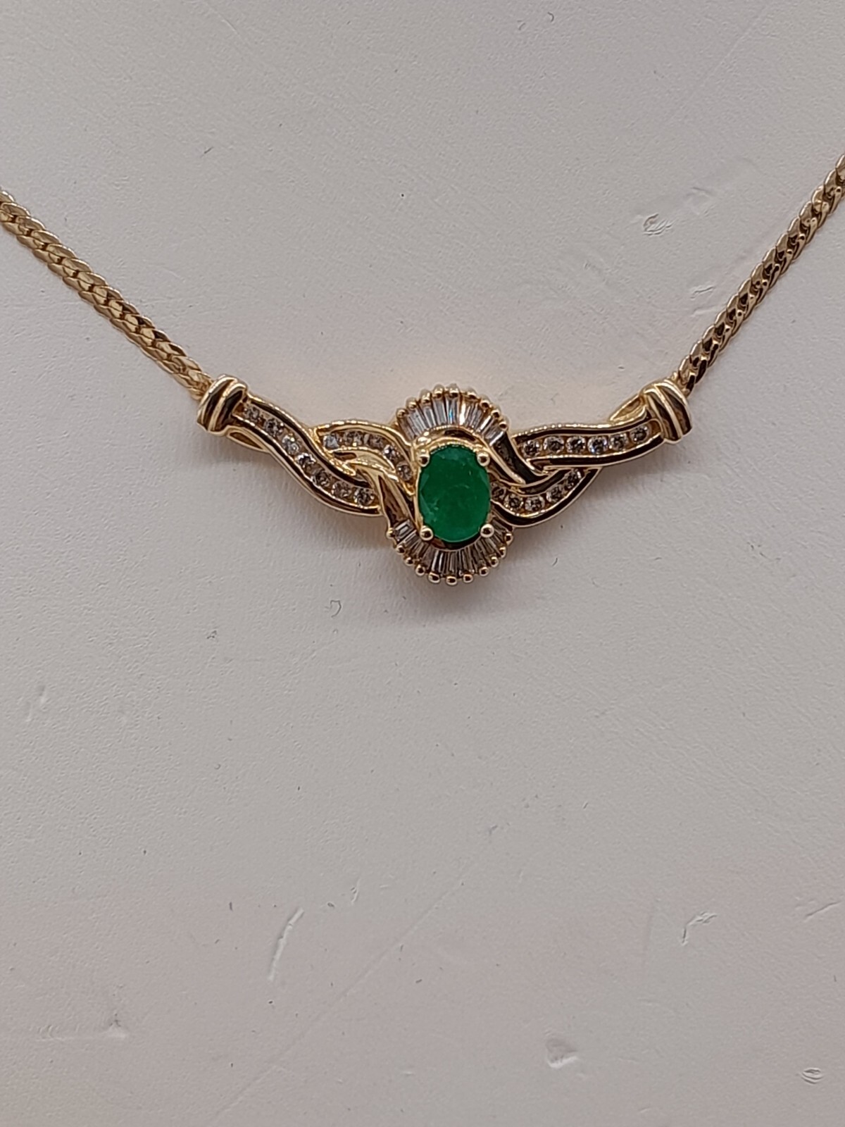 ADL 14k gold channel set and baguette diamond Emerald bib necklace LKNEW $3600