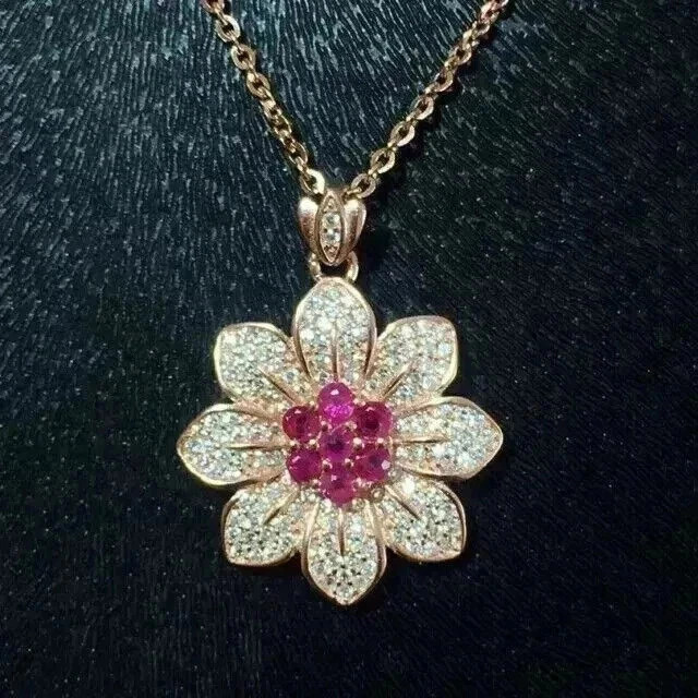 14K Yellow Gold Plated 1.30Ct Round Cut Moissanite Daisy Flower Pendant