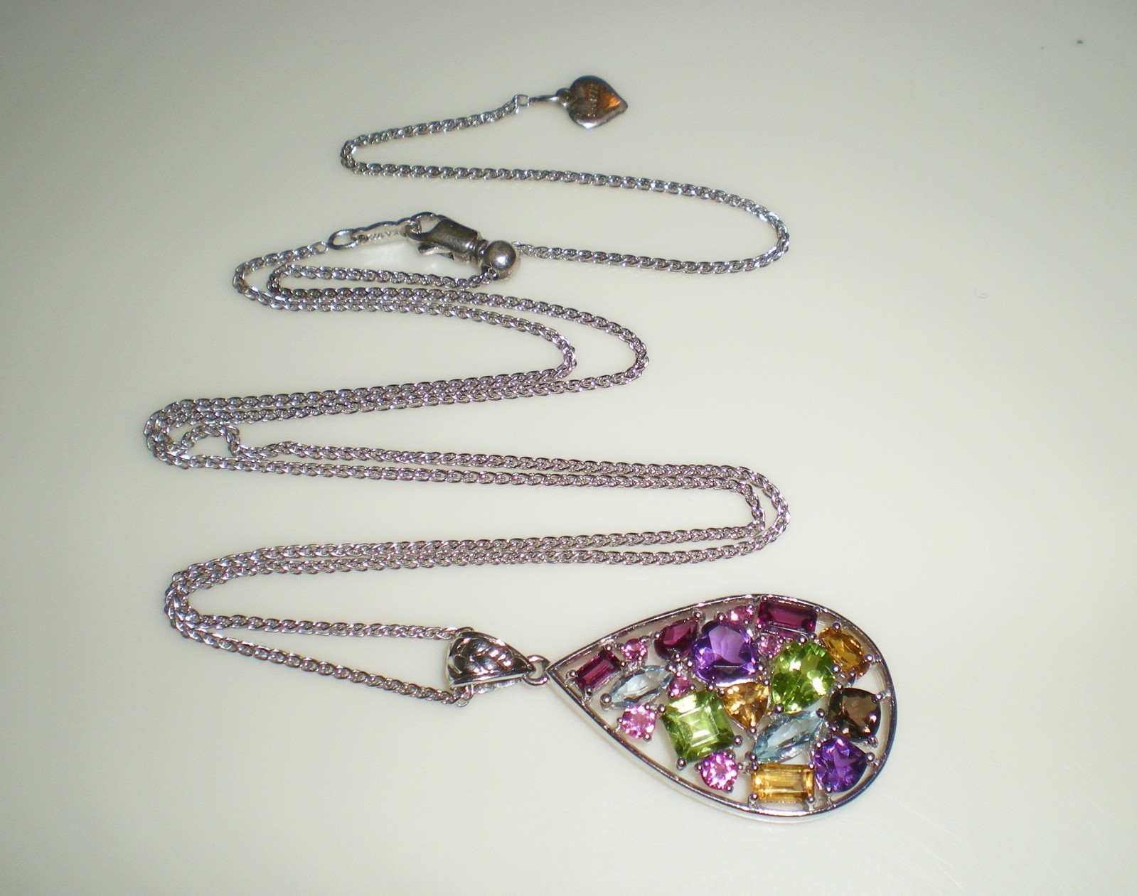 KAY Jeweler Sterling Silver Multi-Shape Natural Gemstone Teardrop Necklace 💎