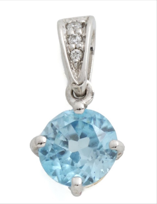 18ct White Gold Natural Blue Zircon & Diamond Pendant FREE POSTAGE IN AUSTRALIA