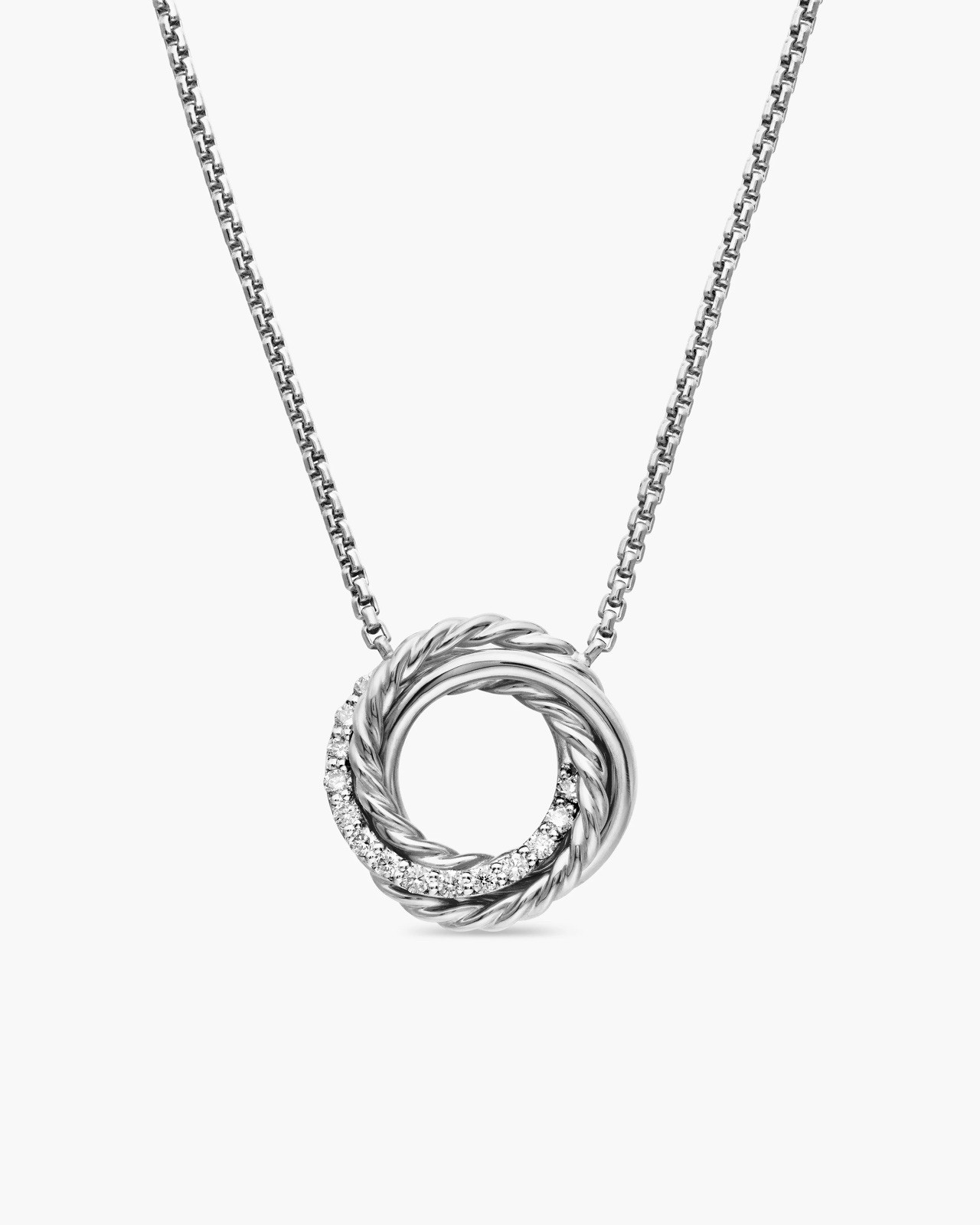 David Yurman PENDANT NECKLACE Sterling Silver w Diamonds, 14.5mm. 17 length