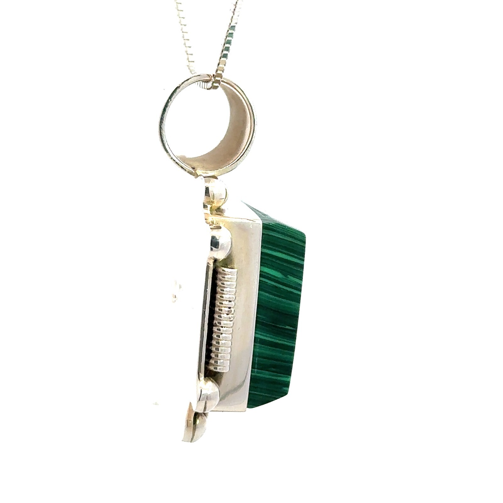 Sterling Silver Malachite Pendant (1 1/8 x 1 1/2 Inch)