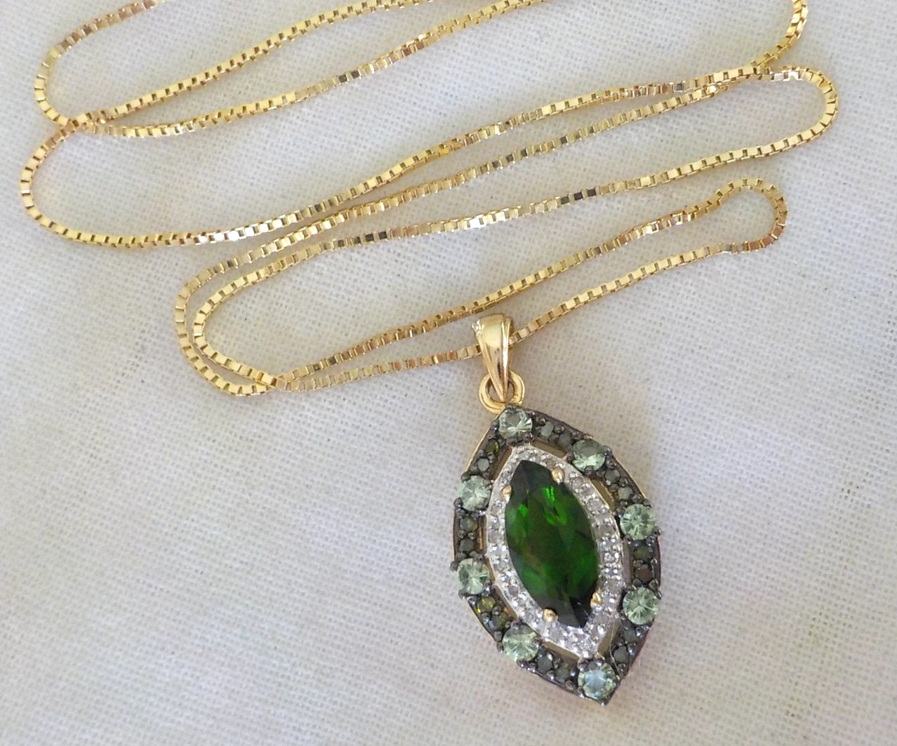 14K Yellow Gold Chrome Diopside Spinel Diamond Necklace – 3.90 gm, 21 in, 1.75ct