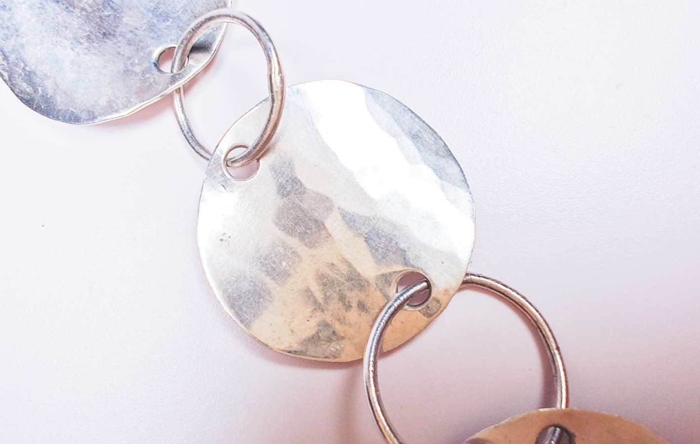 925 Sterling Silver Hammered Disc Link Necklace 26″ 25.22g Large Circles Tested