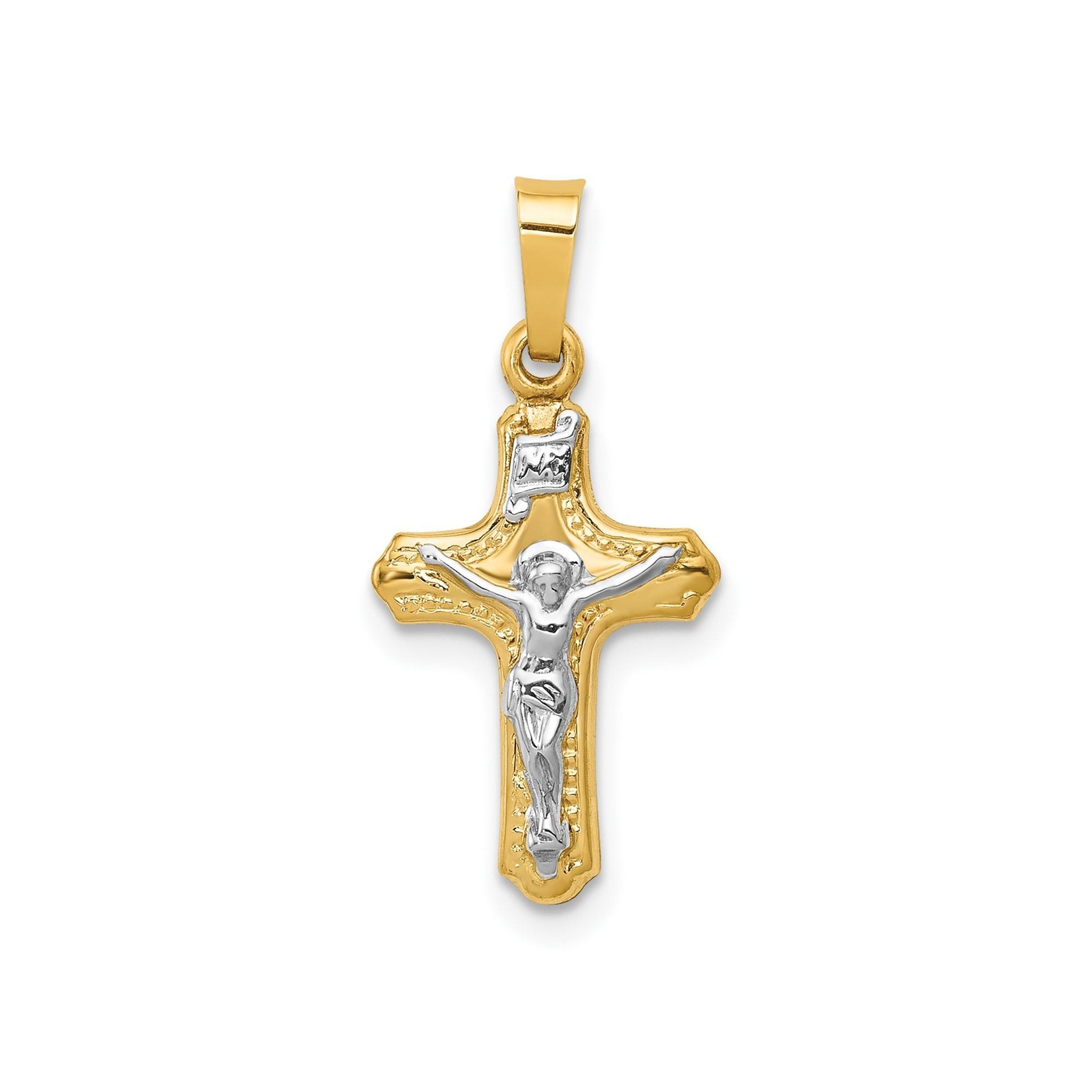 14k Two-Tone Gold Crucifix Cross Pendant Christian Religious Charm 22.75mm