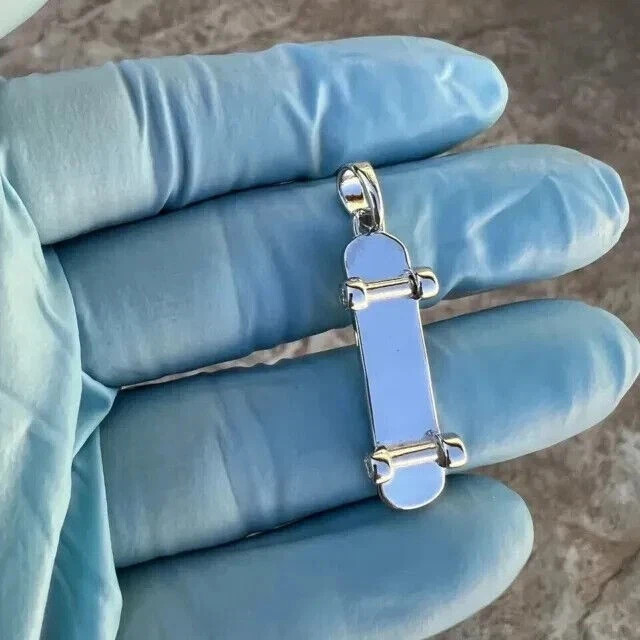 1.50 Ct Round Cut Lab Created Diamond Skateboard Pendant 14K White Gold Plated