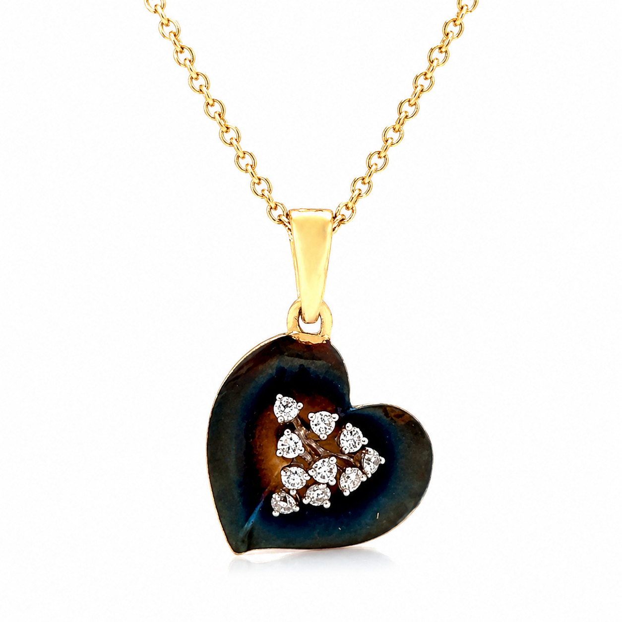 Natural Diamond Heart Pendant Necklace 14K Yellow Gold, Dainty Necklace
